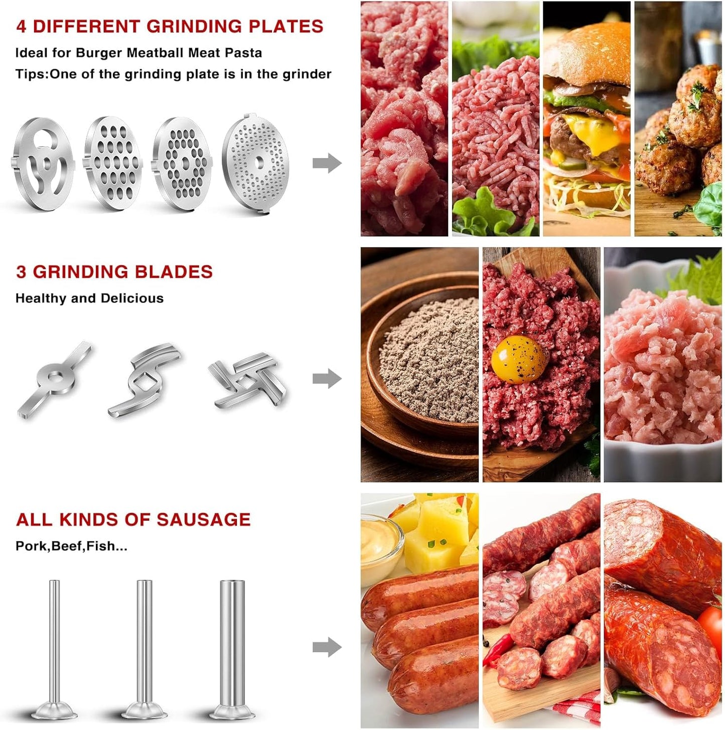 Metal Meat Grinder Attachment for Kitchen Aid Stand Mixer, Sausage Stuffer, Burger Press Maker, Food Processor Accessories for KA machine