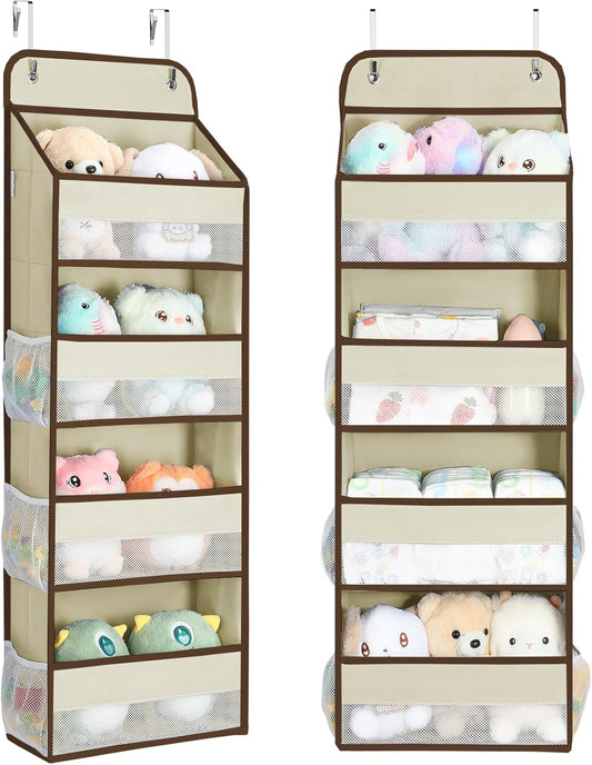 Yecaye 2 Pack Over the Door Organizer, 35.2lbs Load Toy Stuffed Animal Storage, Swing-proof Hanging Bathroom Organizers and Storage for Nursery Newborn Baby Essential Stuff Dorm Room Essentials Beige