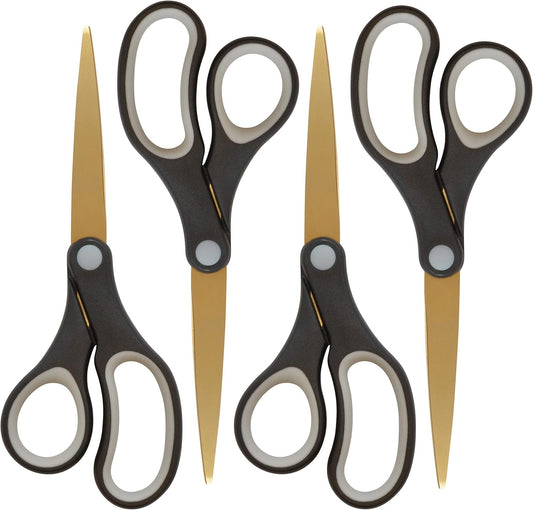 Westcott 55848 8-Inch Titanium-Bonded Scissors For Office and Home, Black/Gold, 4 Pack