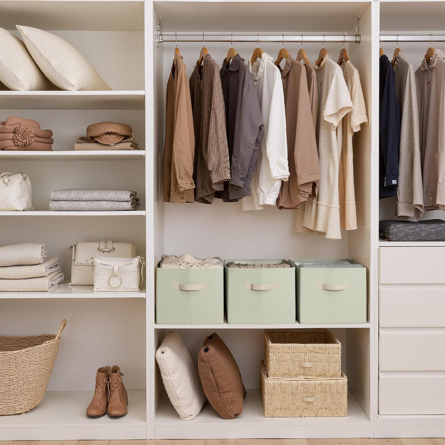 StorageWorks Storage Baskets for Shelves, Foldable Fabric Closet Storage Bins with Handles, Fabric Storage Bins Clothes Organizer, Light Green, 3-Pack, Extra Large