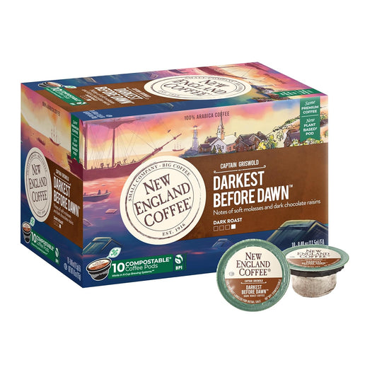 New England Coffee Darkest Before Dawn Dark Roast Single Serve Pods, 10ct Box (Pack of 1)