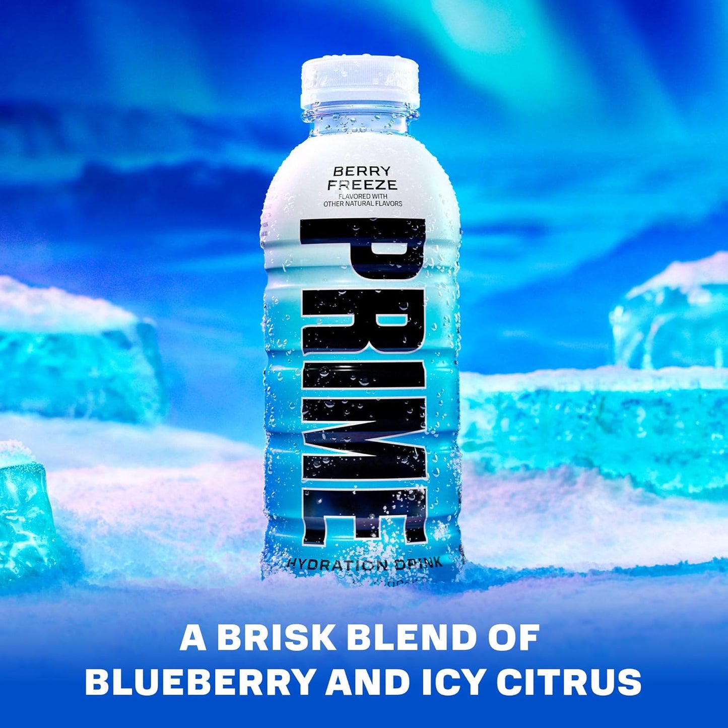 PRIME Hydration BERRY FREEZE, Sports Drinks, Electrolyte Enhanced for Ultimate Hydration, 250mg BCAAs, B Vitamins, Antioxidants, Low Sugar, 16.9 Fl Oz, 12 Pack
