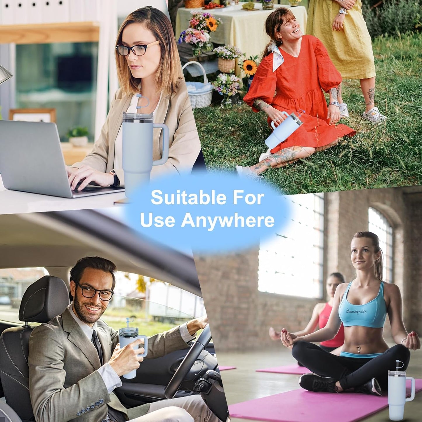 Silicone Spill Stopper Set Compatible with Stanley Cup 2.0 30oz & 40oz with Straw Cover (Set of 2, Chambary)