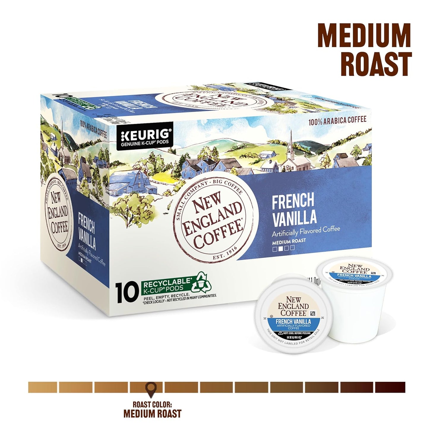 New England Coffee French Vanilla Medium Roast Single Serve Pods, 10ct Box (Pack of 1)