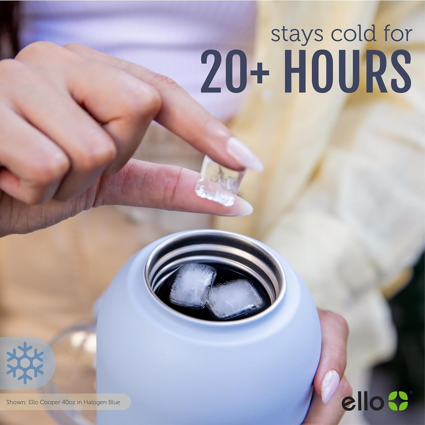 Ello Cooper 32oz Stainless Steel Water Bottle Vacuum Insulated with Straw and Carry Handle, Leak Proof Locking Lid with Soft Silicone Spout, Dishwasher Safe, Winter Solstice