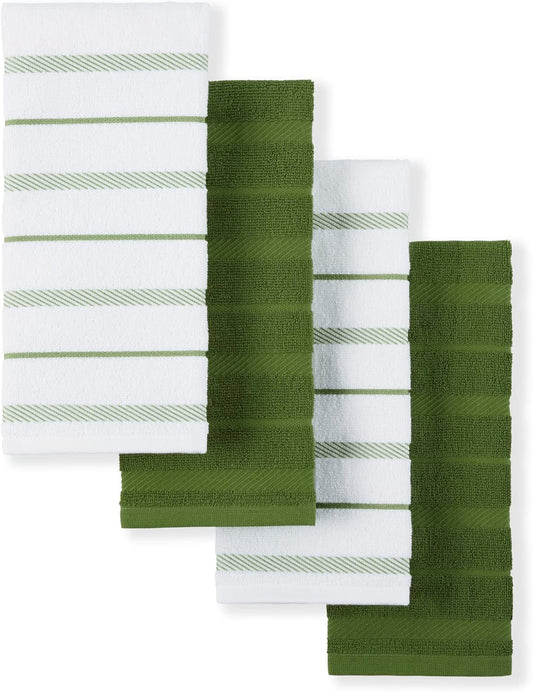 KitchenAid Albany Kitchen Towel 4-Pack Set, Matcha Green/White, 16"x26"