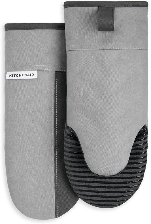 KitchenAid Beacon Two-Tone Non-Slip Oven Mitt Set, Cool Grey/Frost Grey, 5.75"x13", 2 Piece