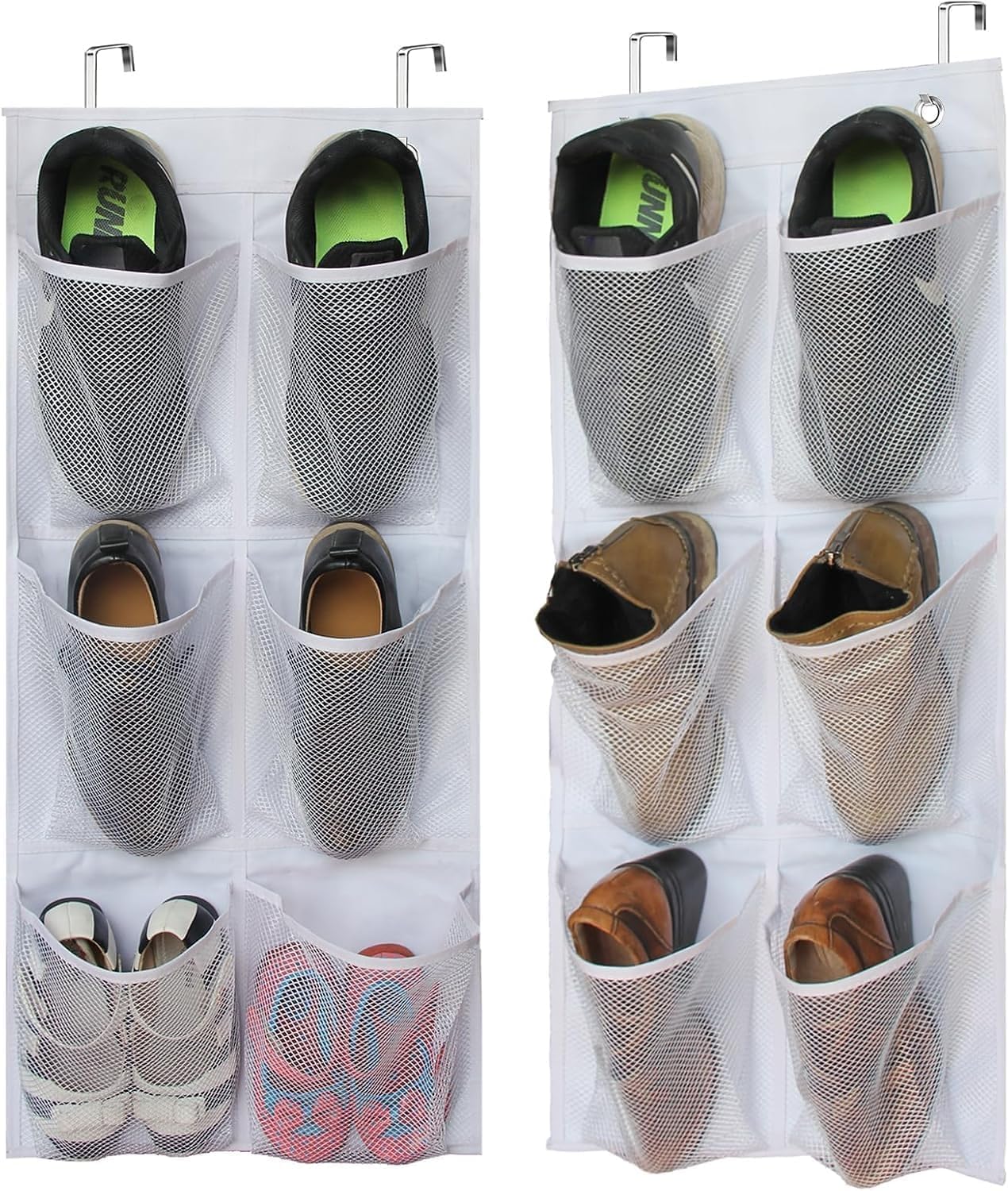 KIMBORA 2 Packs Narrow Over the Door/Wall Shoe Organizer Cruise, Small Hanging Shoe Rack for Closet with Clear Mesh Pocket for Bathroom, RV, Pantry, Camping (White)