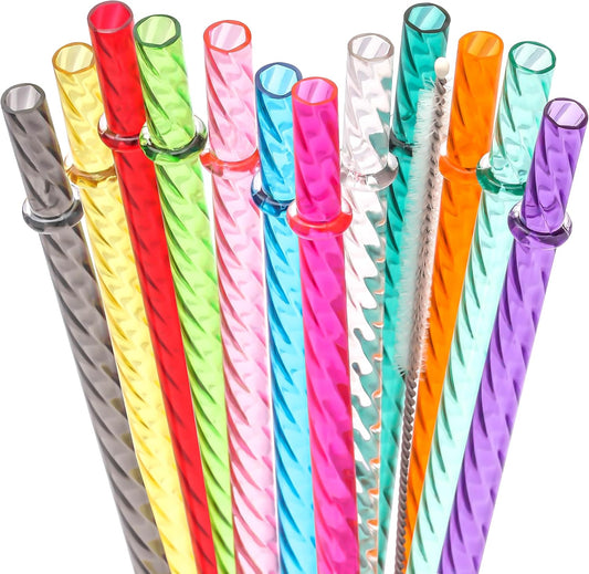 Dakoufish 11 Inch Reusable Plastic Swirl Drinking Straws for 16 OZ 20 OZ 30 OZ Stanley,YETI,Starbucks,Owala Tumblers,Set of 12 Pcs Replacement Straws With Brush(11inch,12color)