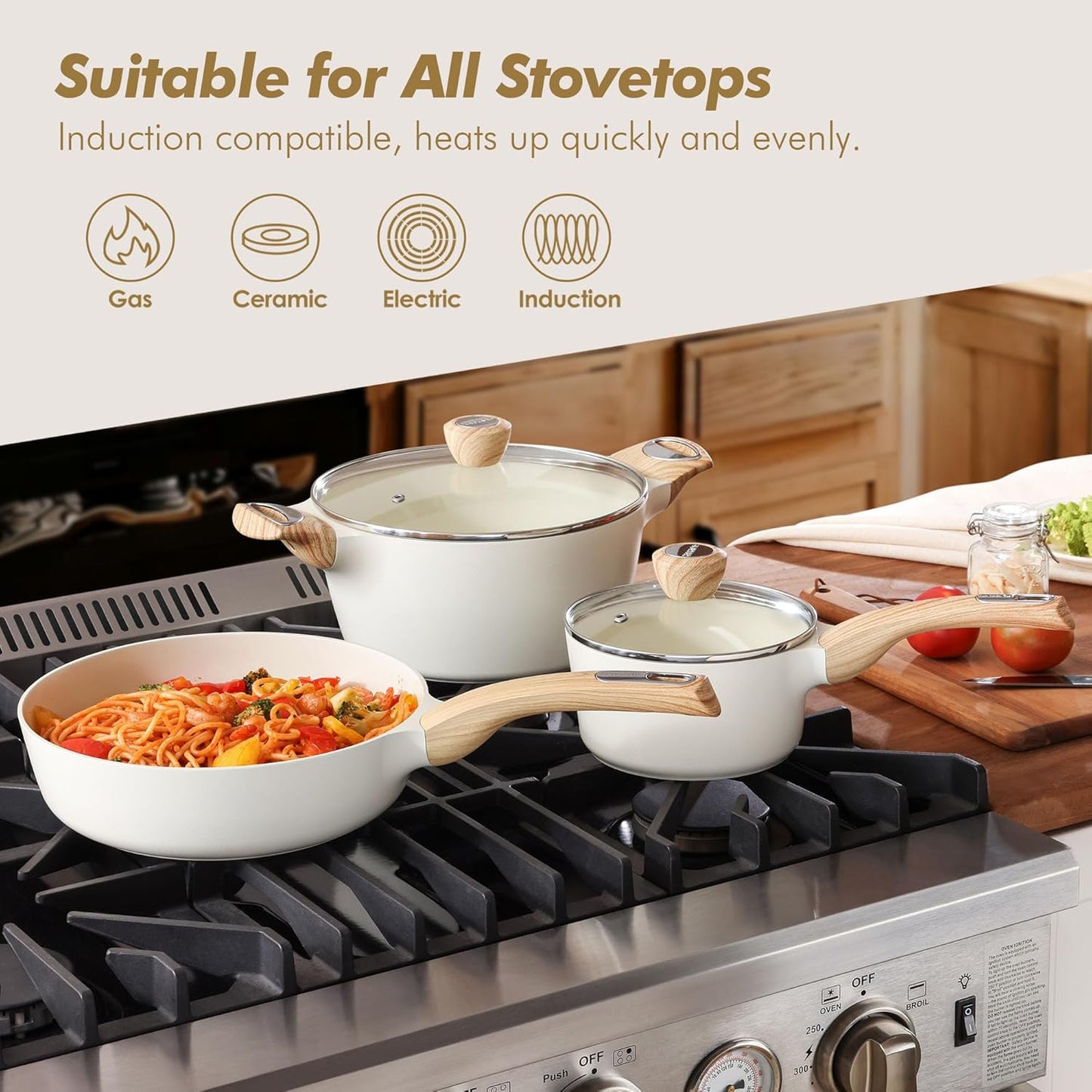 SENSARTE Ceramic Cookware Sets, Pots and Pans Set Non stick, 14-Piece Induction Cookware, Non toxic Healthy Non Stick Kitchen Cooking Set, with Frying Pans Set, PFAS PTFE PFOA PFOS Free