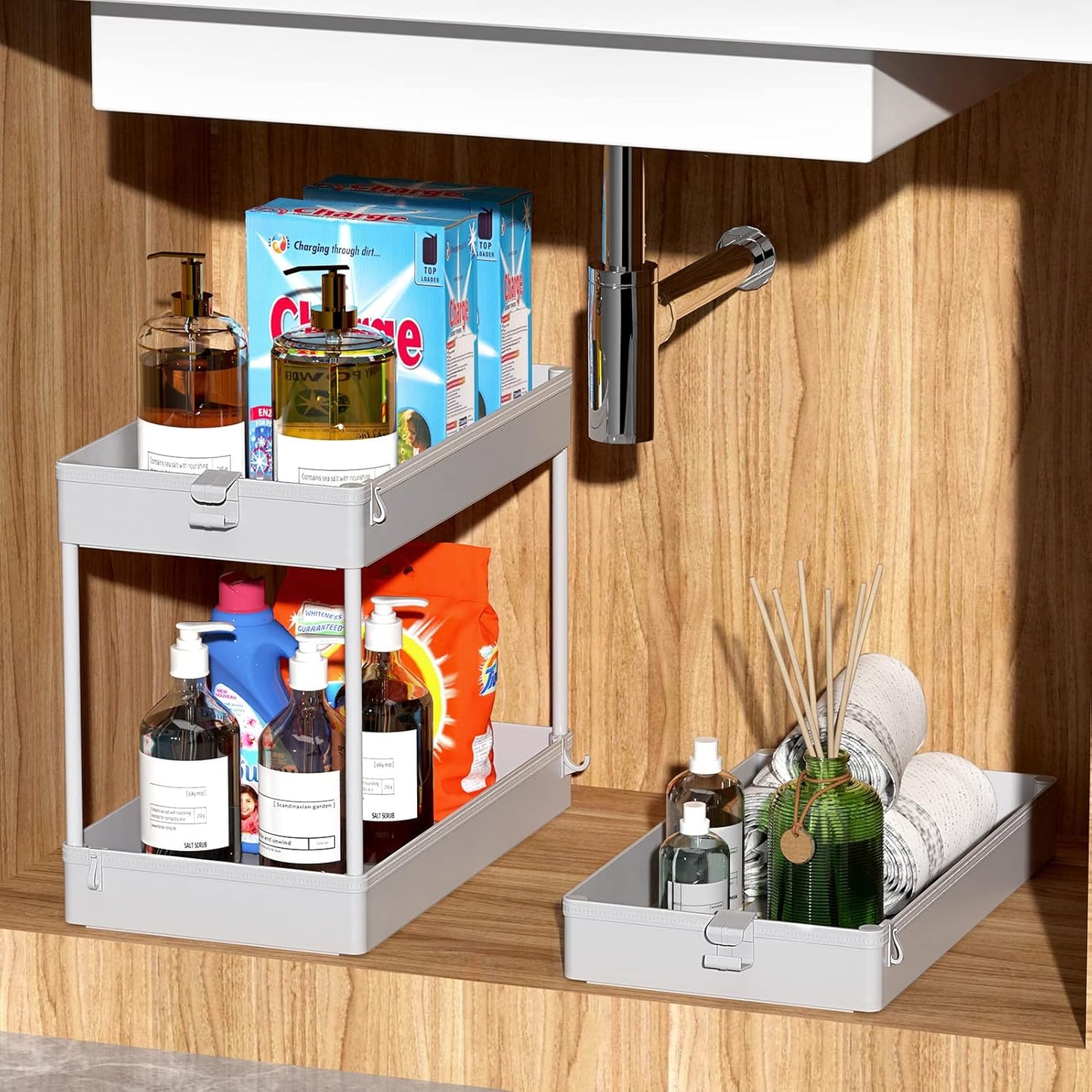 SPACEKEEPER Rolling Storage Cart 3 Tier Bathroom Cart Organizers with Wheels Laundry Room Organization Mobile Shelving Unit Utility Cart Storage Shelves Multi-Functional for Office, Home, Gray