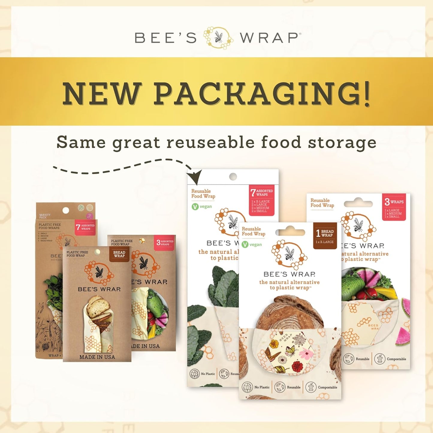 Bee's Wrap Beeswax Wraps for Food - Made in USA Reusable & Organic Food Wraps & Bowl Covers - Eco-Friendly Alternative to Aluminum Foil, Honeycomb & Bees + Bears Assorted 5 Pack (2L, 3M)