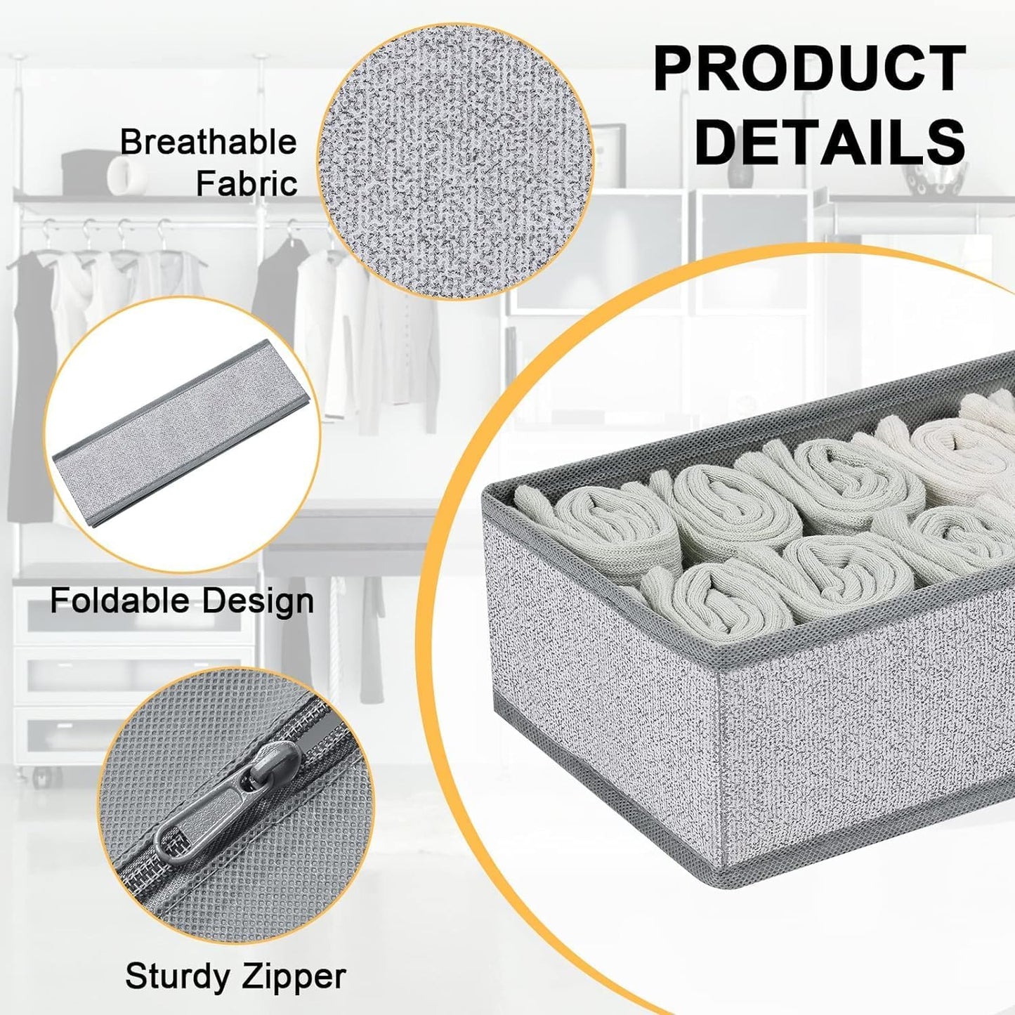 DIMJ Drawer Organizers for Clothing, Set of 12 Dresser Drawer Organizers, Fabric Closet Organizers and Storage, Drawer Dividers for Baby Clothes, Socks, Belt, Tie (Blended)