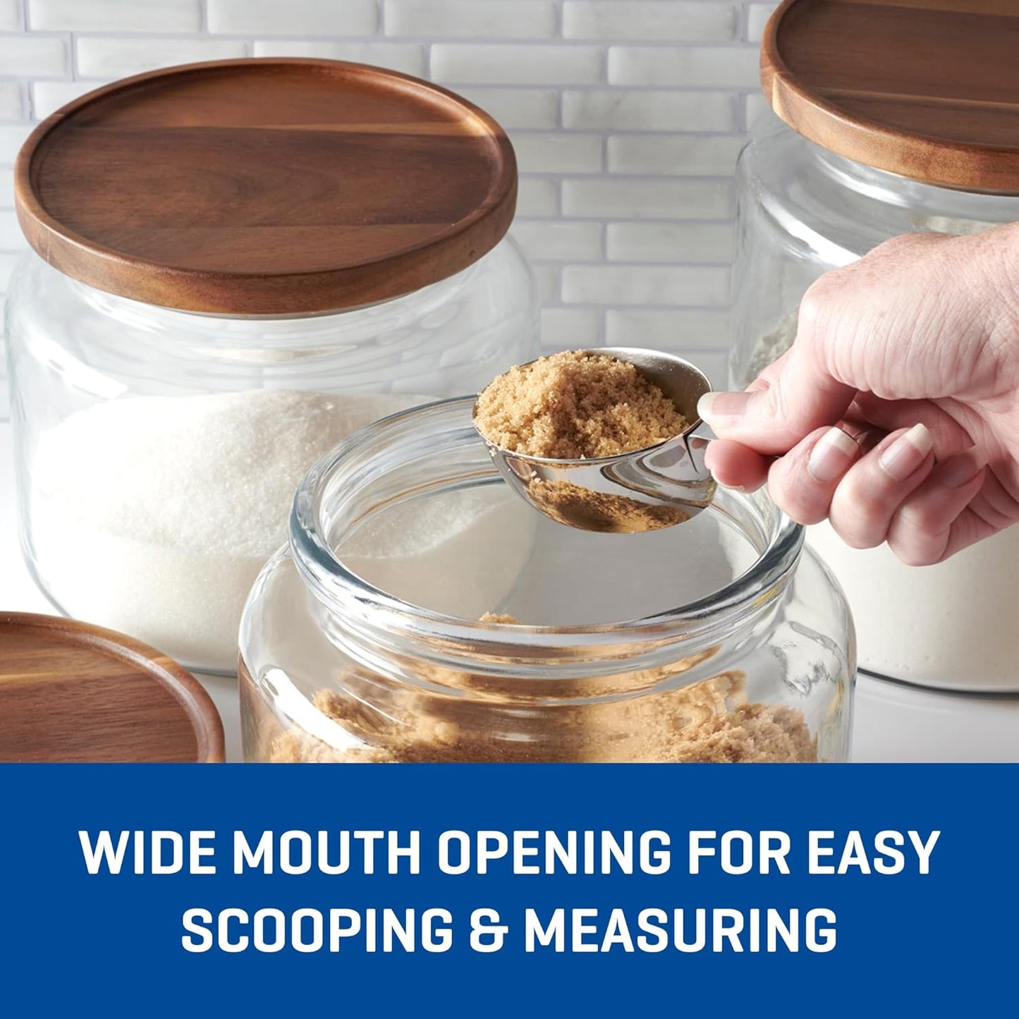 Anchor Hocking Coastal Blue Montana Jar set with lids (2-piece, 96-ounces, acacia wood lid)