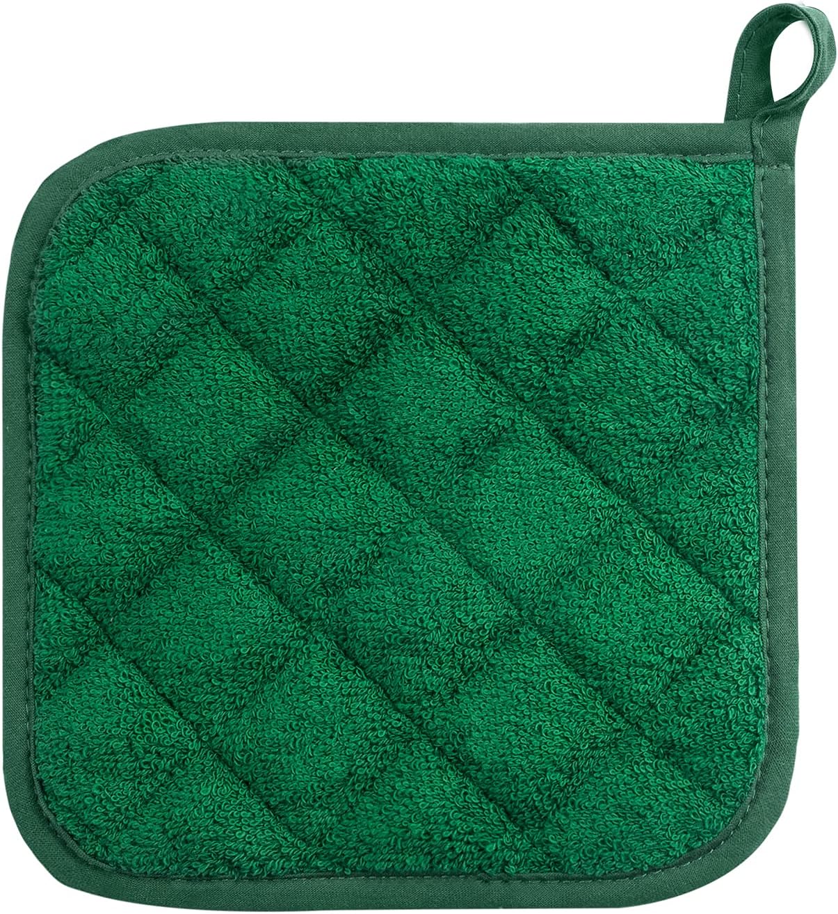 100% Cotton Kitchen Everyday Basic Terry Pot Holder Heat Resistant Coaster Potholder for Cooking and Baking Set of 5 Dark Green