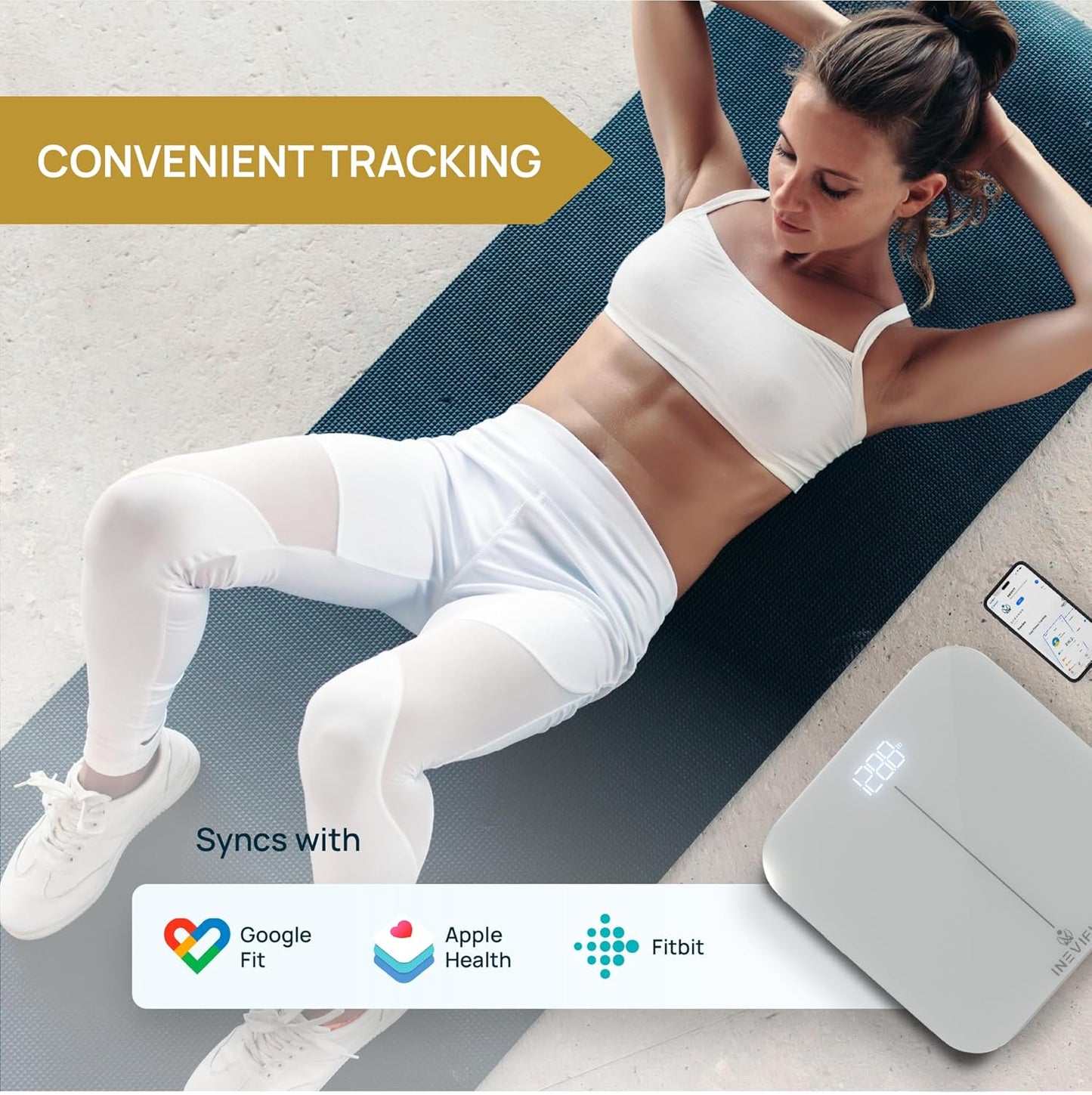 INEVIFIT Smart Premium Bathroom Scale, Highly Accurate Bluetooth Digital Bathroom Body Weight Scale, Precisely Measures Weight & BMI for Unlimited Users