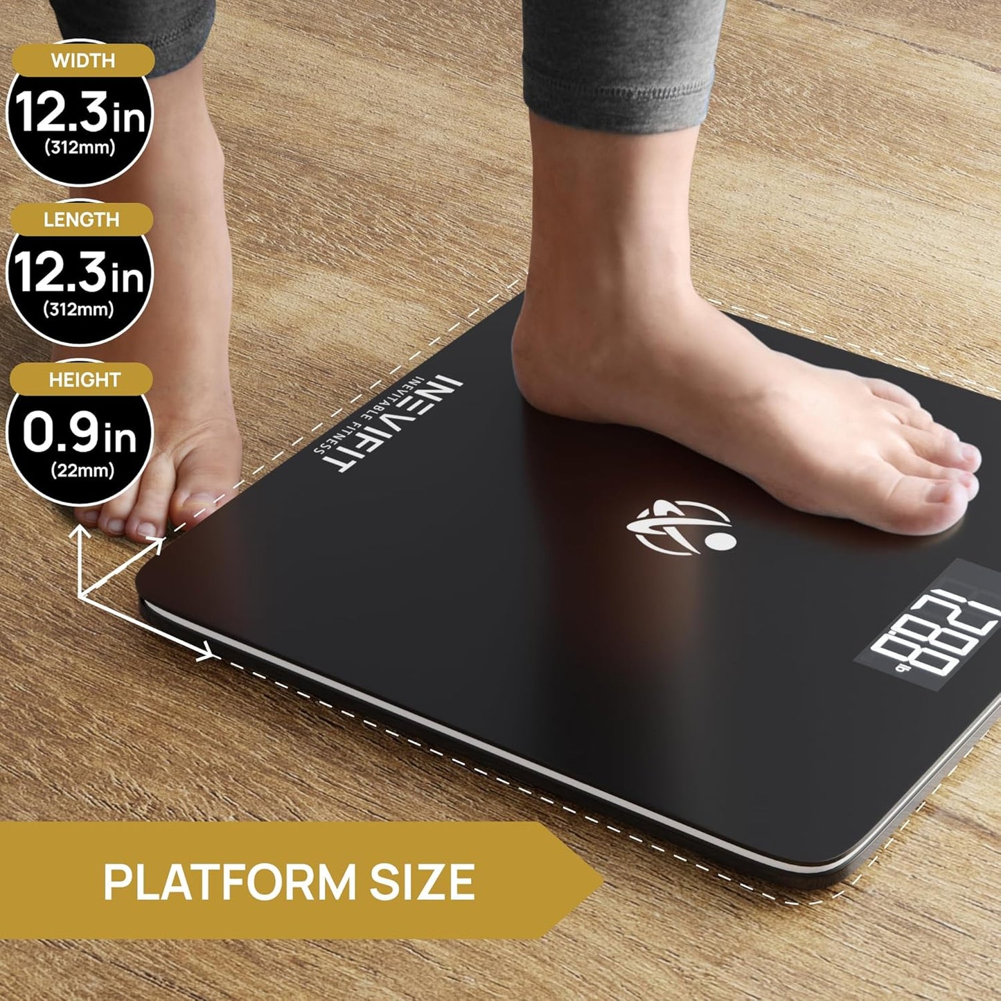 INEVIFIT Bathroom Scale, Highly Accurate Digital Bathroom Body Scale, Measures Weight up to 400 lbs. Includes Batteries
