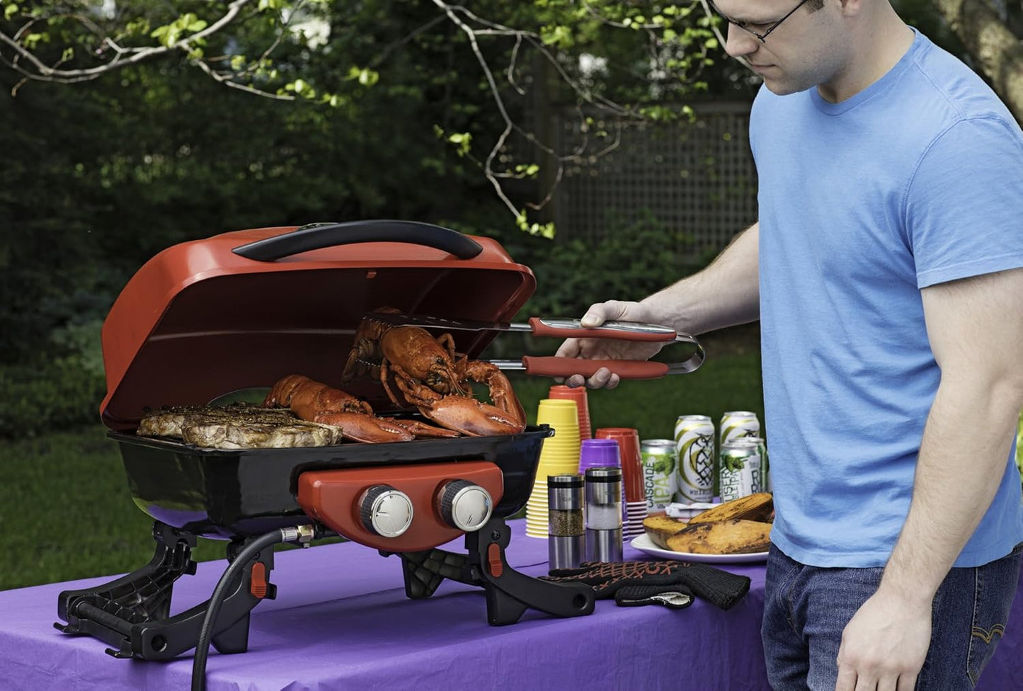 Cuisinart CGS-134 Grilling Tool Set with Grill Glove, Red (3-Piece)