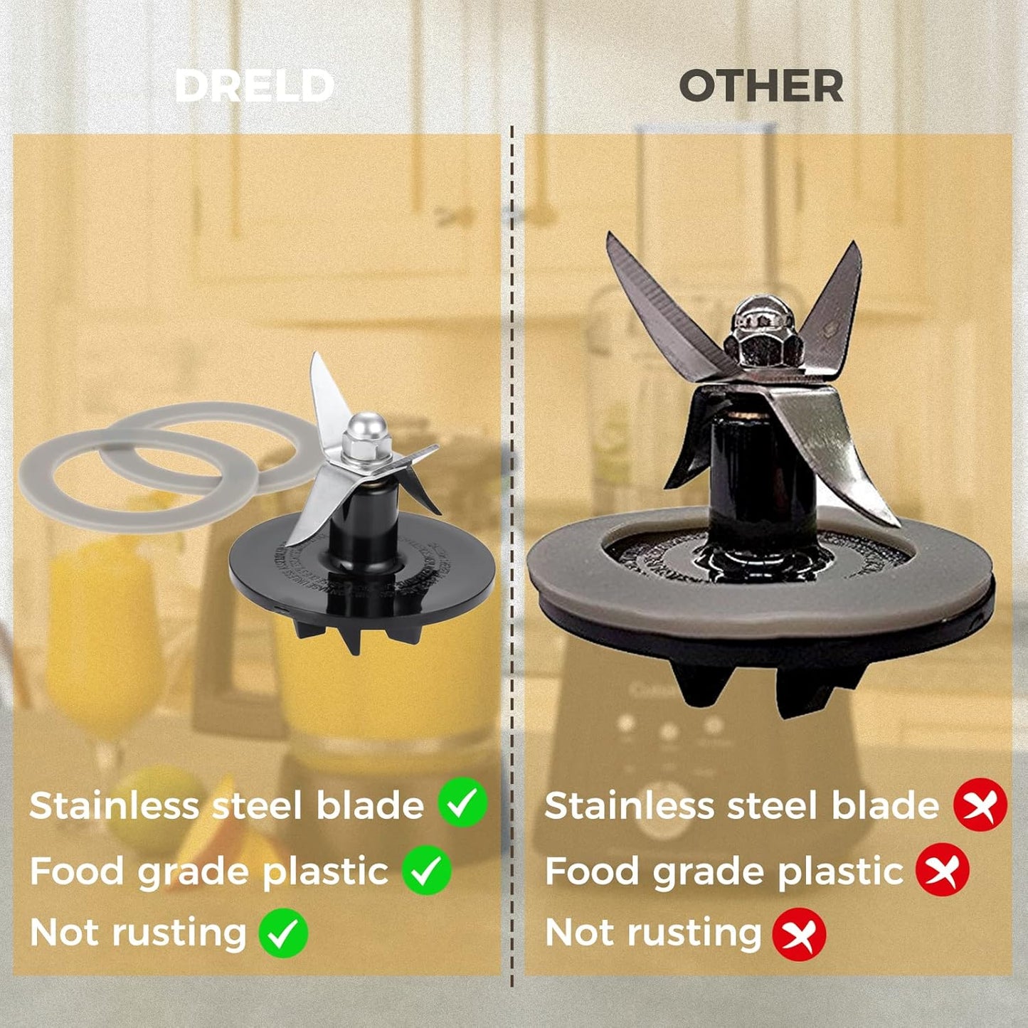 SPB-456-2 Blender Blade Assembly with 2 Pcs Blender Gaskets Ring, Replacement for Cuisinart CBT-500, SB5600, CB600, BFP703, BFP-703, BFP703B, BFP-703CH, SPB7, SPB-7BK, CB8, CB9, BFP-703