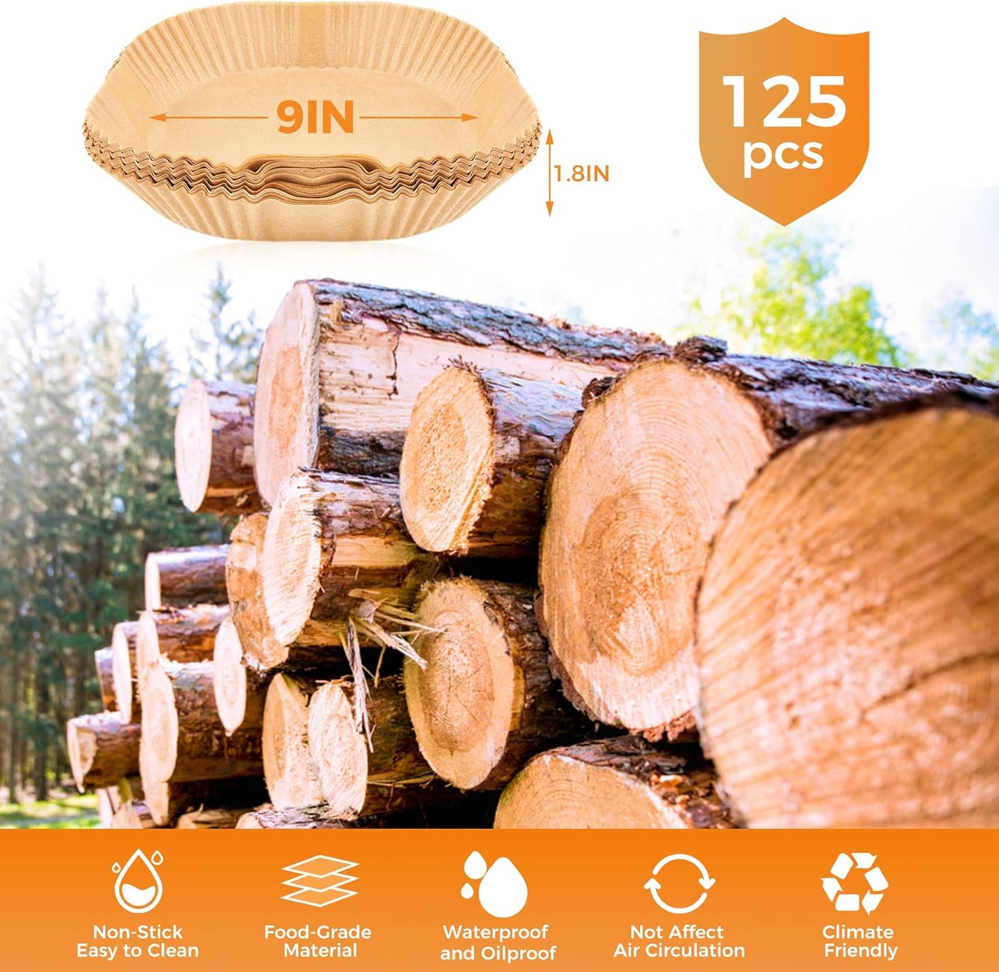 Vailnd 9inch Square Air Fryer Disposable Paper Liners, 125PCS Non-Stick Food Grade Parchment Liner, Oil Resistant, Waterproof, Food Grade Baking Paper for 8-12 QTMicrowave