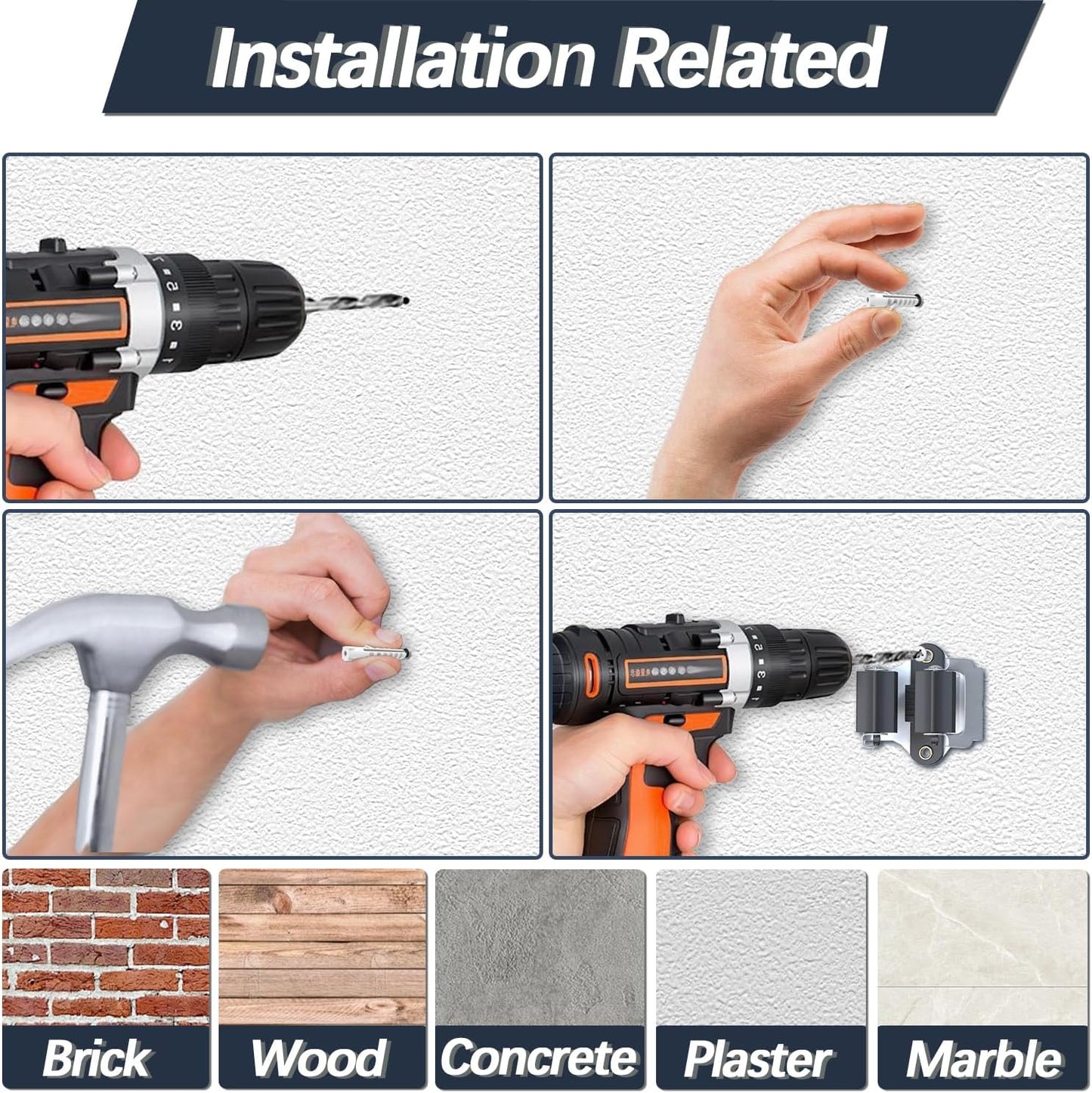 3-H 6 Pack Mop and Broom Holder Big Size Hanging 1 KG Extra,Broom Holder Wall Mount for Hanging and Organizing Shove Rake Yard Tools in Kitchen Shed Laundry Room Bathroom Garden(black)