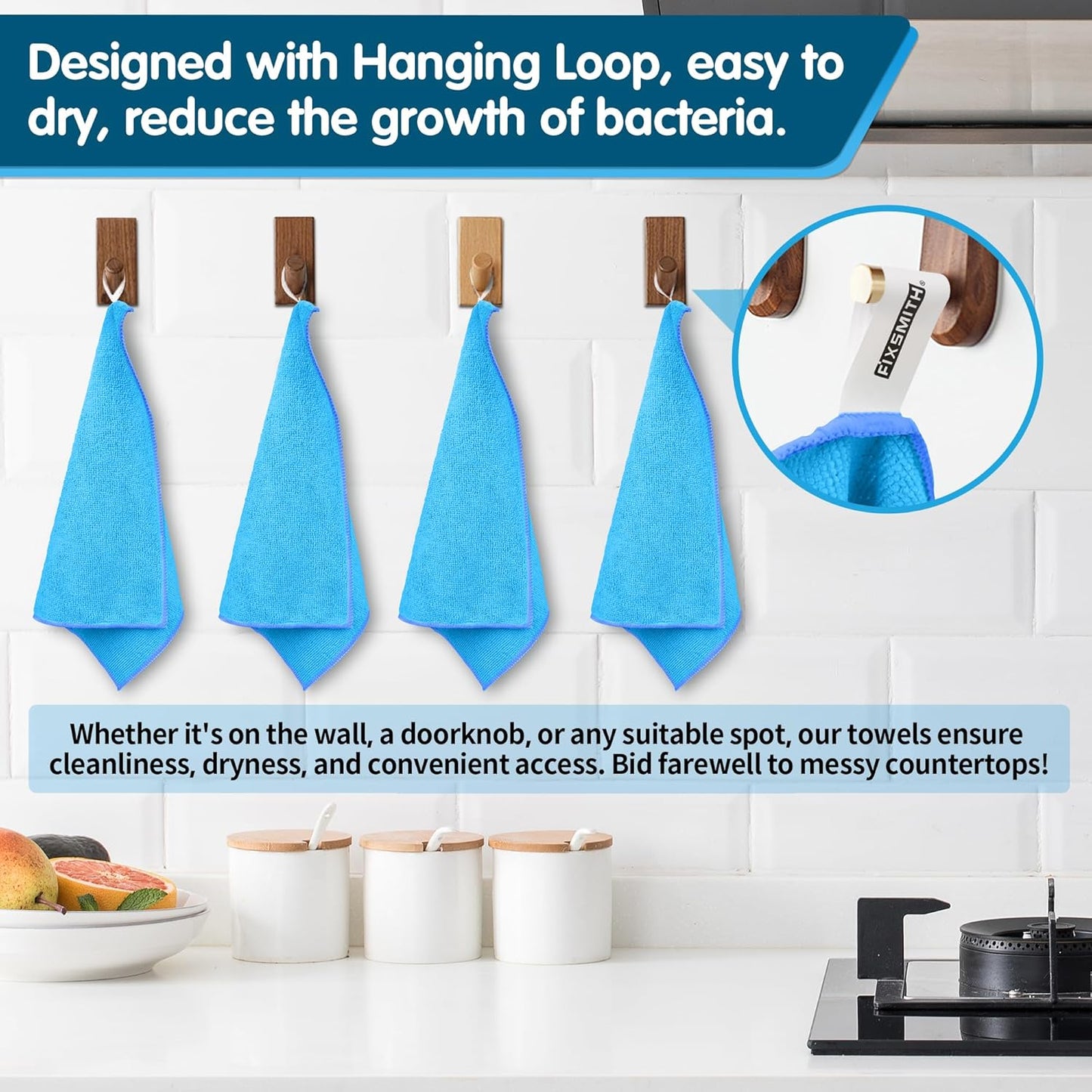 FIXSMITH Blue Microfiber Cleaning Cloth -Pack of 8, Highly Absorbent Cleaning Rags, 16"X12" All Purpose Cleaning Towels for Housekeeping, Kitchen, Car, Lint Free and Reusable Microfiber Towels