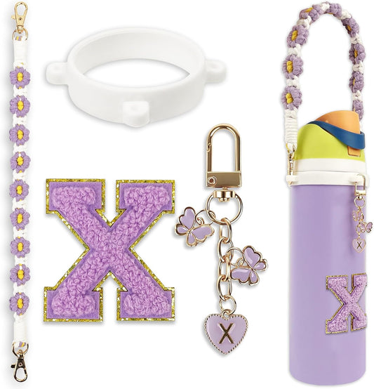 Cute Letter Charm Set Compatible with Owala Water Bottle 24 oz, 32 oz, 40 oz, Owala Kids, Owala Coffee Tumbler, Owala FreeSip – Includes Handle Strap, for Owala Accessories & Stanley Cup Accessories