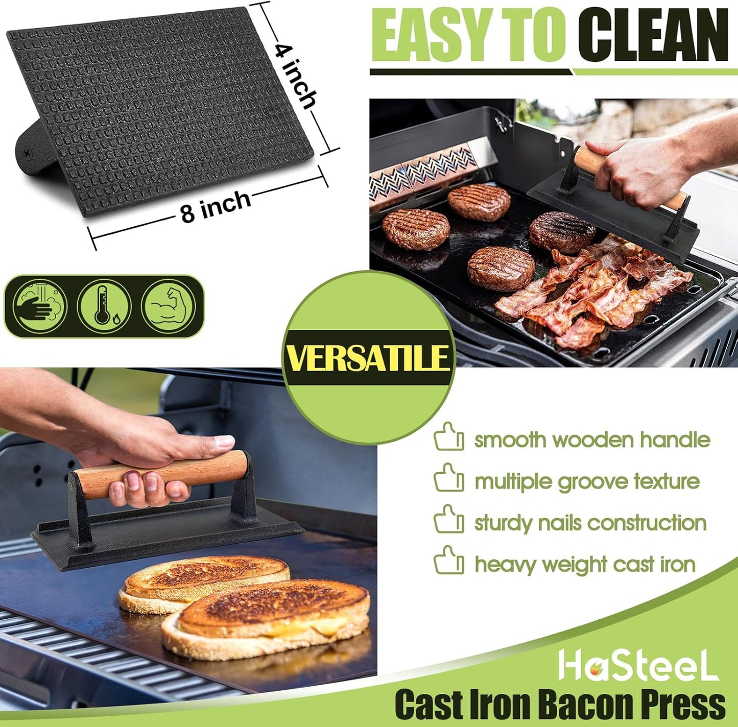 HaSteeL 16PCS Griddle Accessories Set, Stainless Steel Flat Top Grilling Tools Kit with Enlarge Spatula Scraper Basting Cover Burger Press for Outdoor Barbecue Teppanyaki Cooking, ABS Handle