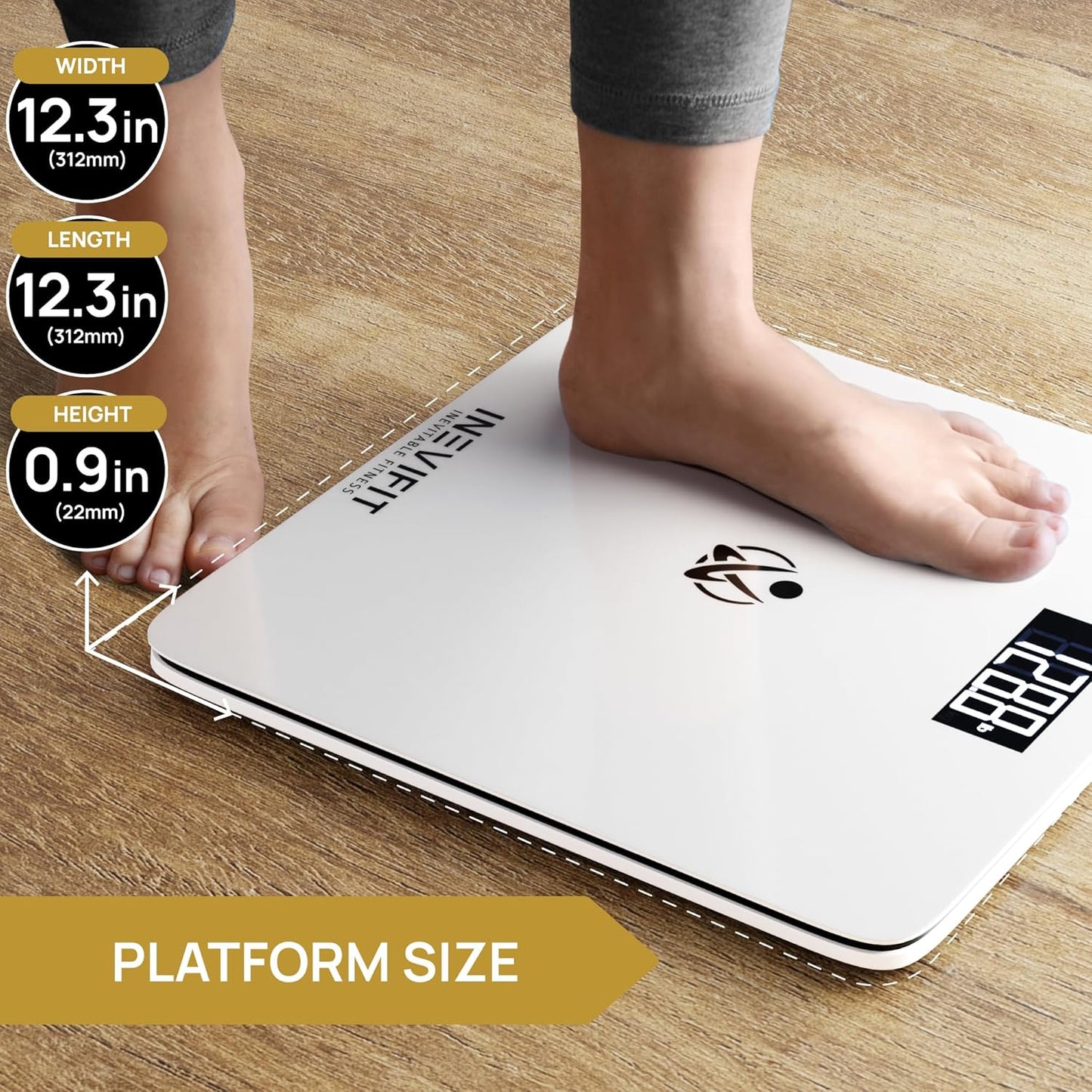 INEVIFIT Bathroom Scale, Highly Accurate Digital Bathroom Body Scale, Measures Weight up to 400 lbs. Includes Batteries