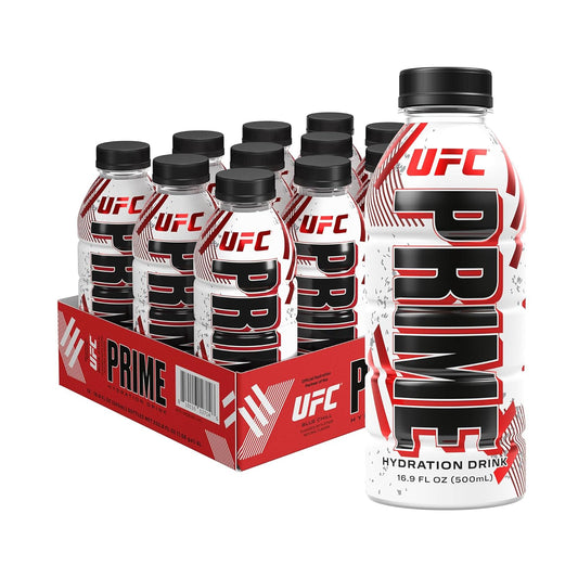 PRIME Hydration UFC, Sports Drinks, Electrolyte Enhanced for Ultimate Hydration, 250mg BCAAs, B Vitamins, Antioxidants, Low Sugar, 16.9 Fl Oz, 12 Pack