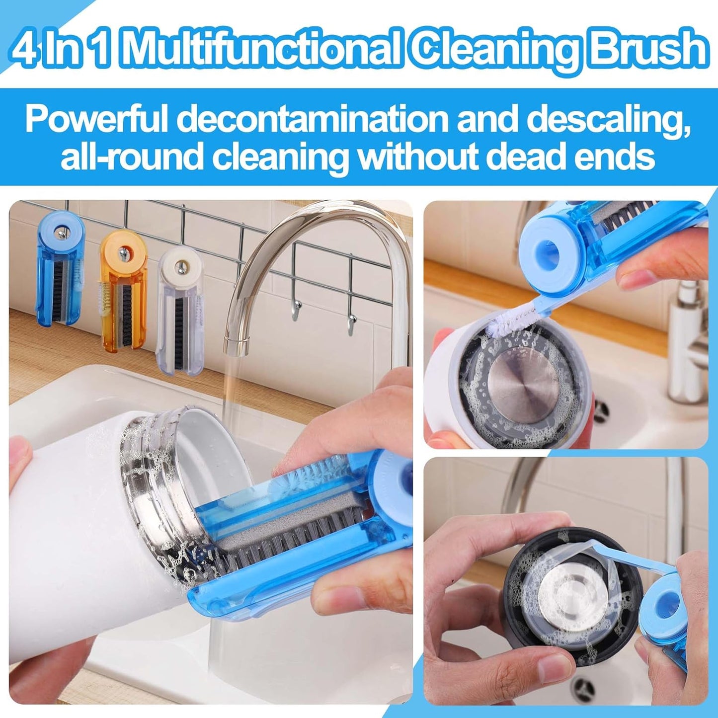 XANGNIER 4 in 1 Multifunctional Cleaning Brush,3 Pack Water Bottle Cleaner Brush,Bottle Gap Cleaner Brush,Cup Cover Cleaning Brush,Cup Crevice Cleaning Tools,Home Kitchen Cleaning Tools