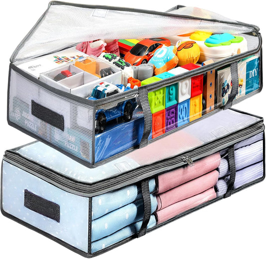 LANDNEOO 2 Pack Under Bed Storage Containers Bins, Humid-Proof Plastic Underbed Storage Bins, Clothes Storage and Organization Bags, Under the Bed Blanket Storage with Handles for Clothes, 35L