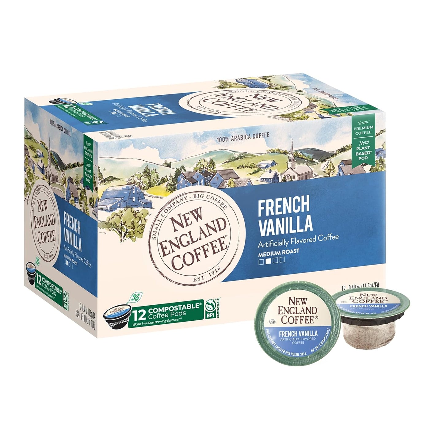 New England Coffee French Vanilla Medium Roast Single Serve Pods, 12ct Box (Pack of 1)