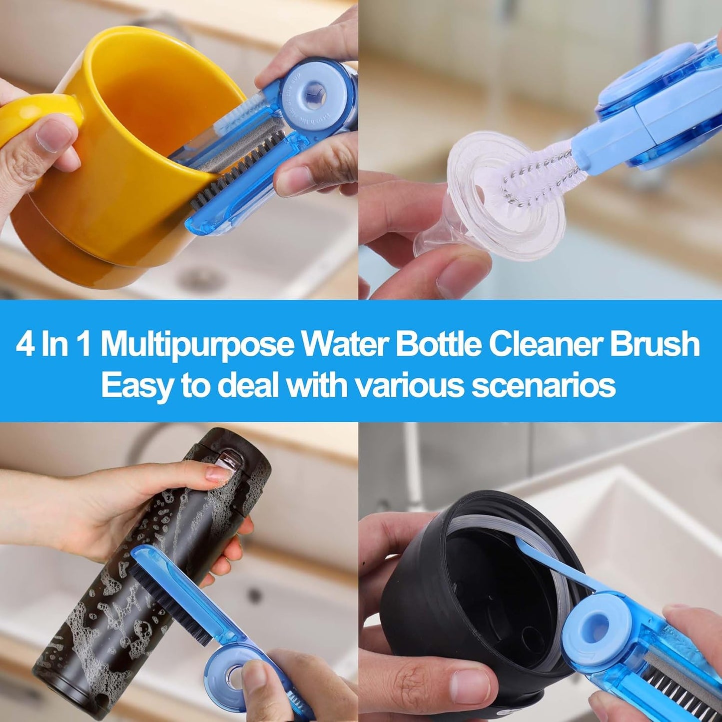 XANGNIER 4 in 1 Multifunctional Cleaning Brush,3 Pack Water Bottle Cleaner Brush,Bottle Gap Cleaner Brush,Cup Cover Cleaning Brush,Cup Crevice Cleaning Tools,Home Kitchen Cleaning Tools