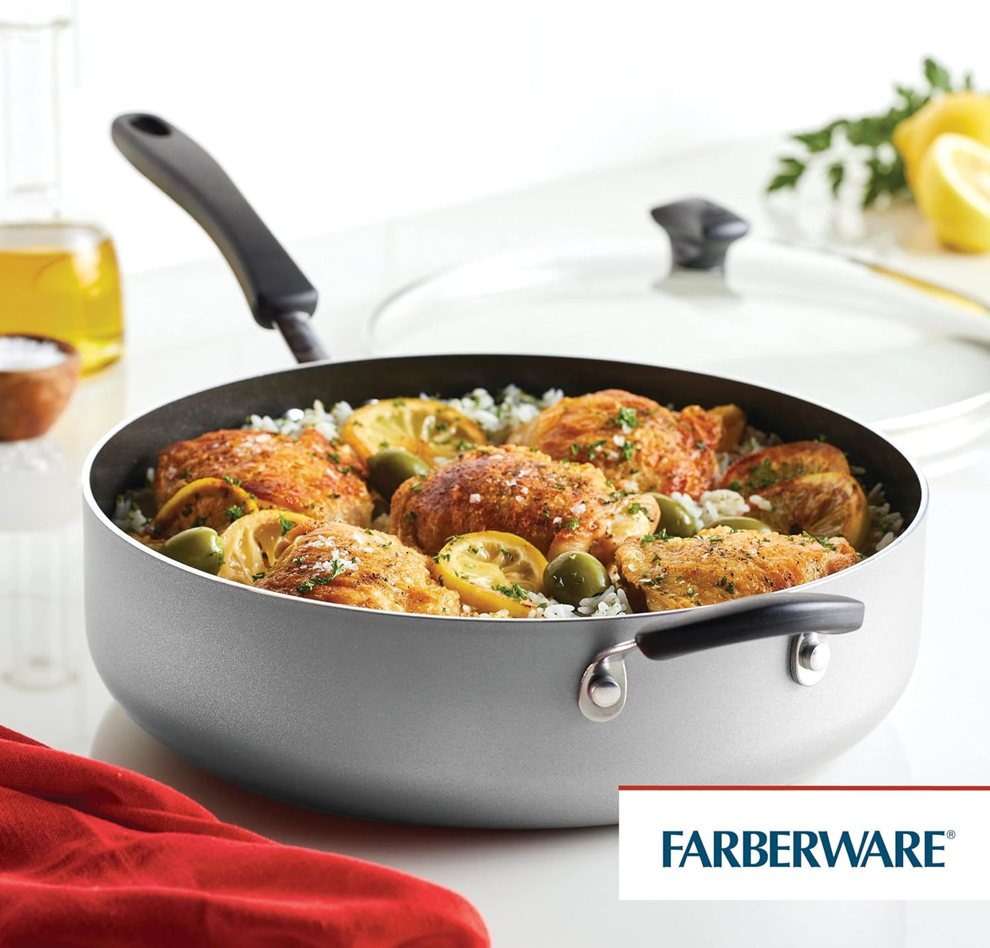 Farberware Cookstart DiamondMax Nonstick Jumbo Cooker with Lid and Helper Handle, Dishwasher Safe, 6 Quart - Silver