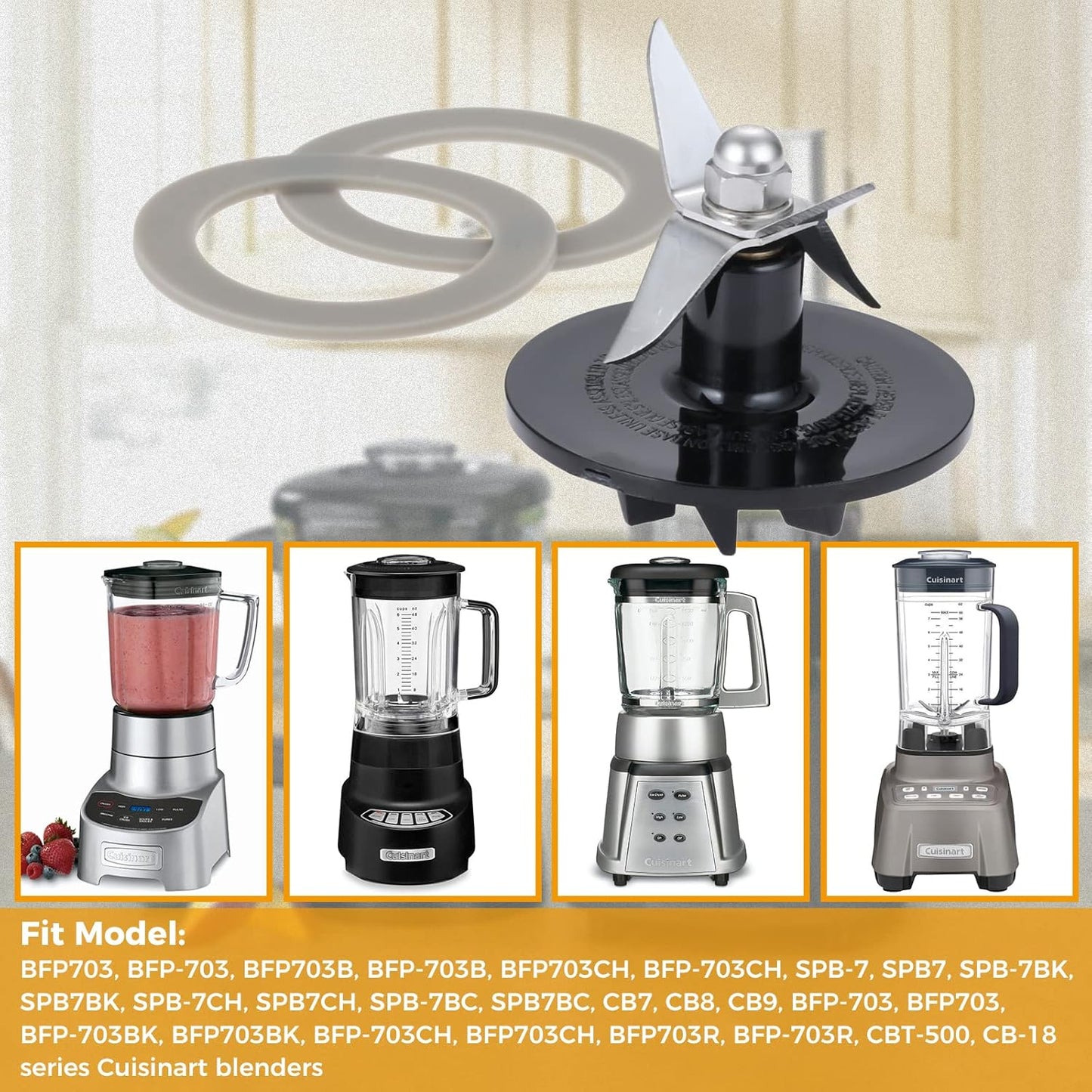 SPB-456-2 Blender Blade Assembly with 2 Pcs Blender Gaskets Ring, Replacement for Cuisinart CBT-500, SB5600, CB600, BFP703, BFP-703, BFP703B, BFP-703CH, SPB7, SPB-7BK, CB8, CB9, BFP-703