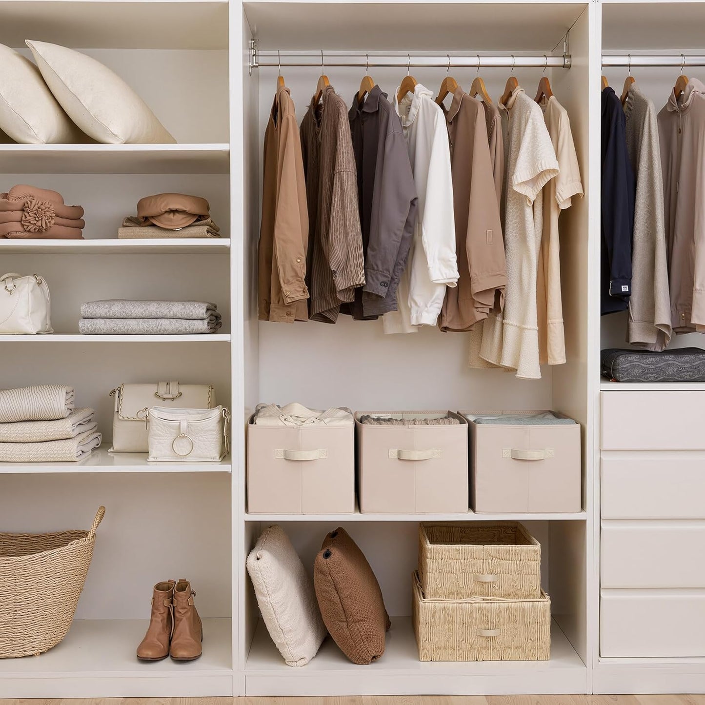 StorageWorks Storage Baskets for Shelves, Foldable Fabric Closet Storage Bins with Handles, Fabric Storage Bins Clothes Organizer, Light Brown, 3-Pack, Extra Large