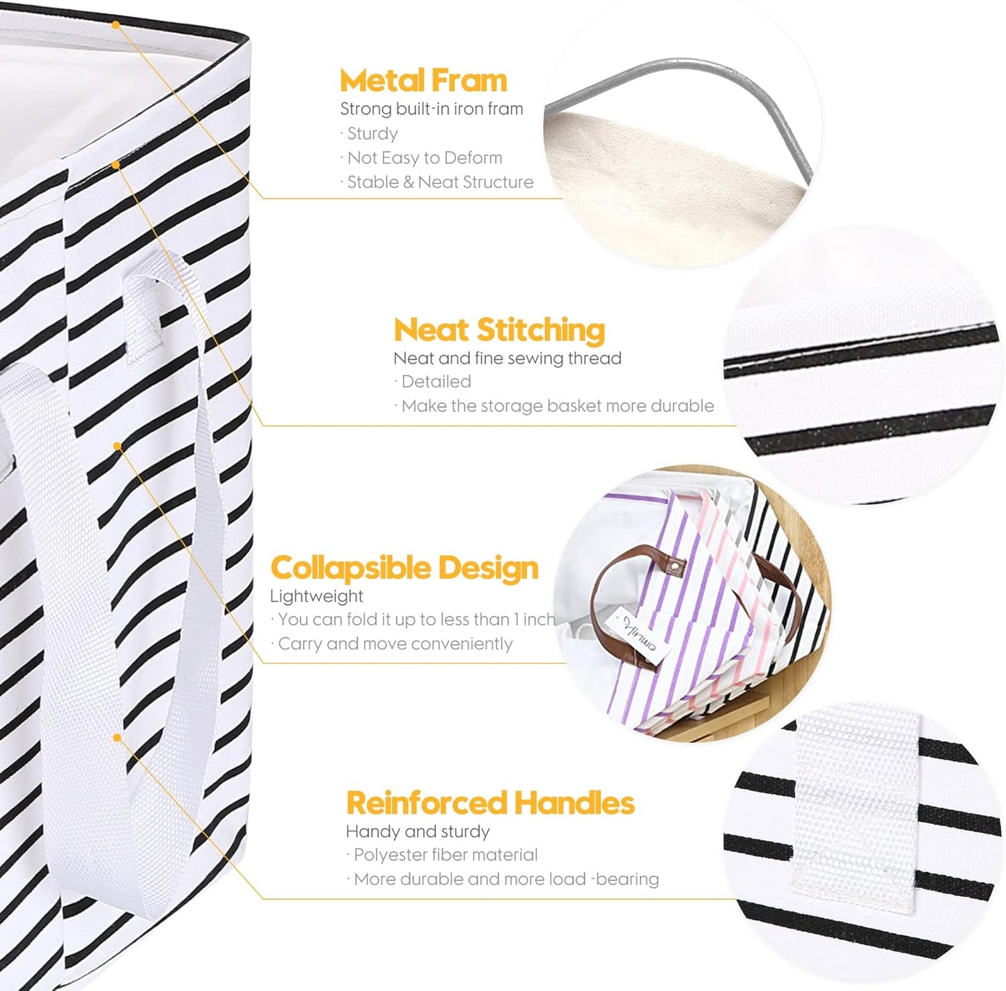 Hinwo 102L XXL Storage Bins, 4-Pack Closet Organizers and Storage, Foldable Clothes Storage Baskets with Handles, Containers for Clothing, Blanket, Comforters, Toys, Bedding (Black Stripe)