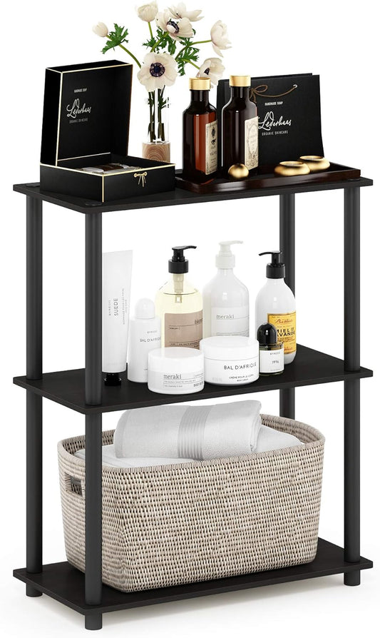 Furinno TURN-N-TUBE Storage Shelves, 3-Tier Book Shelf, Corner Shelf, Toolless Open Shelves, for Organization and Storage, Living Room, Garage, Home Office, Espresso