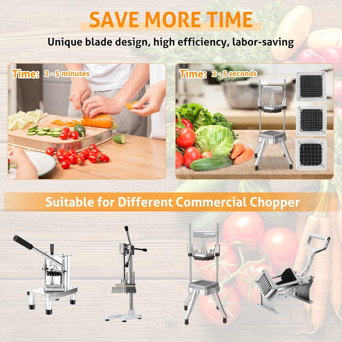 WICHEMI Replacement Chopper Blade 3/8" Stainless Steel Onion Chopper Dicer Blades and Pusher Block for Tomato Dicer French Fry Cutter