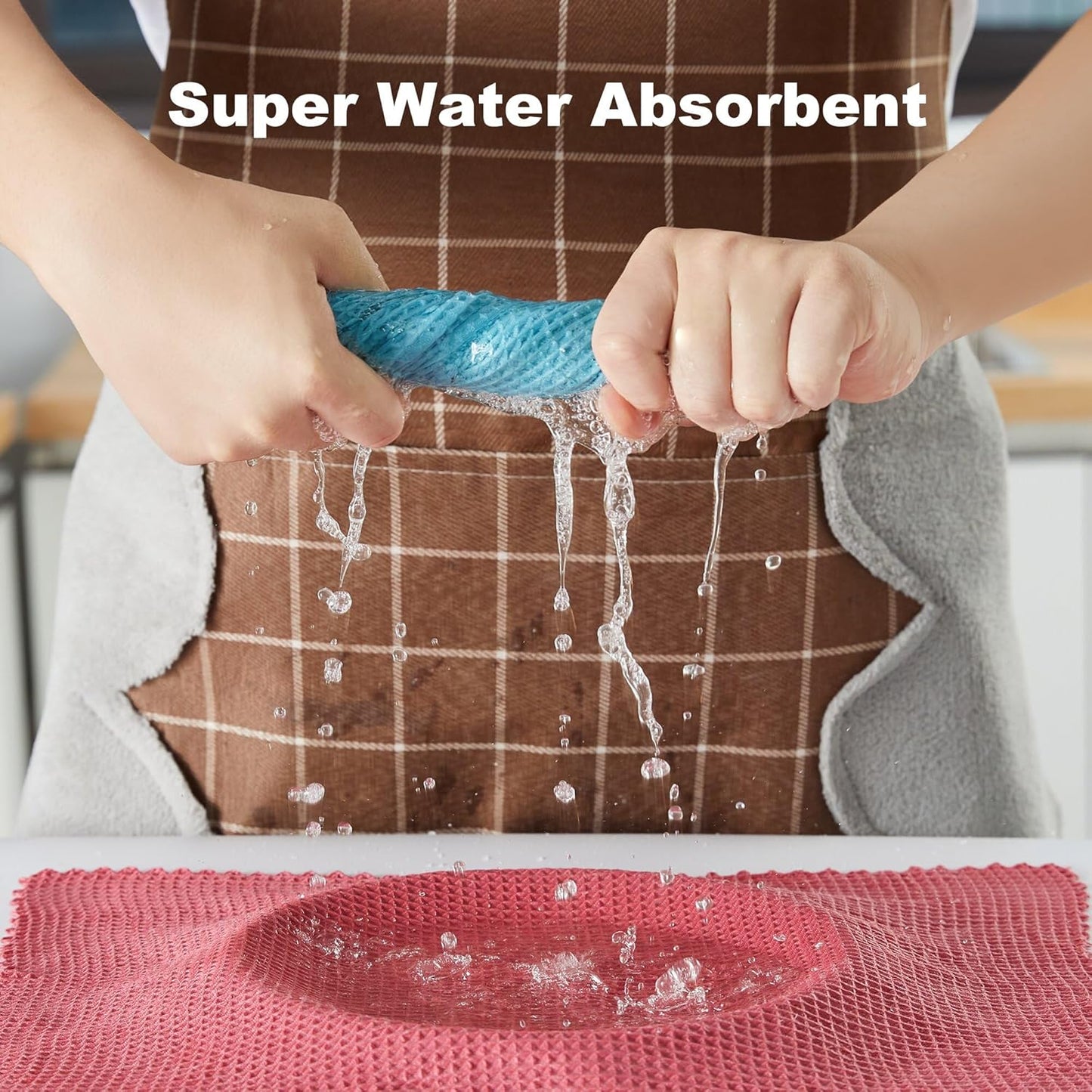 JOYMOOP Microfiber Cleaning Cloth, Reusable Absorbent Microfiber Cleaning Cloths, Kitchen Dish Cloth Waffle Weave 5 Pack, Mixed Color, 9.8×9.8inch