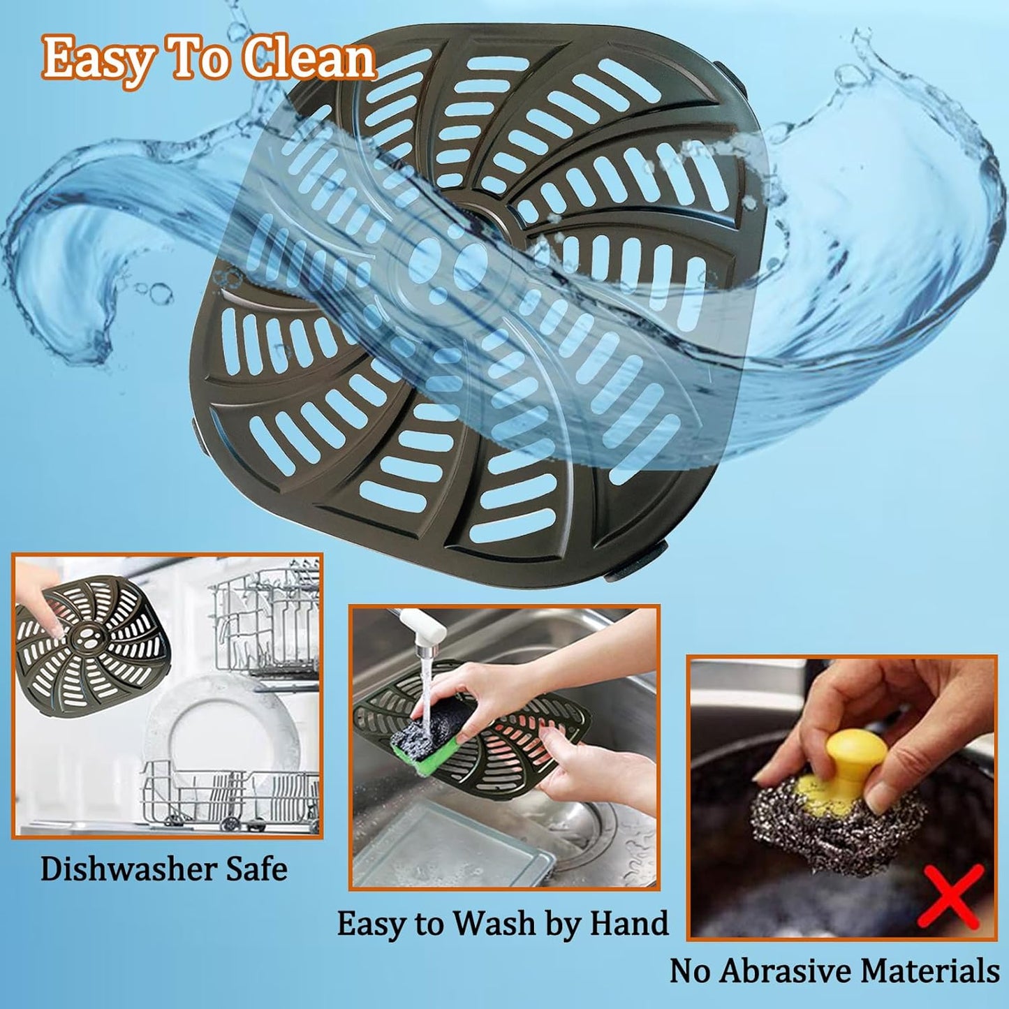 7QT Square Air Fryer Grill Plate for Gourmia GAF778 Air Fryer, Upgraded Nonstick Air Fryer Grill Pan Crisper Tray Plate Rack Shelf Insert Grate Grid for Gourmia 7QT Air Fryers, Dishwasher Safe