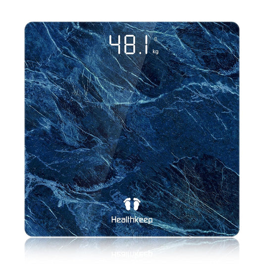Healthkeep High Precision Digital Bathroom Scale with Step-On Technology LED Display Slim Design Max 180kg/400lb Marble Blue