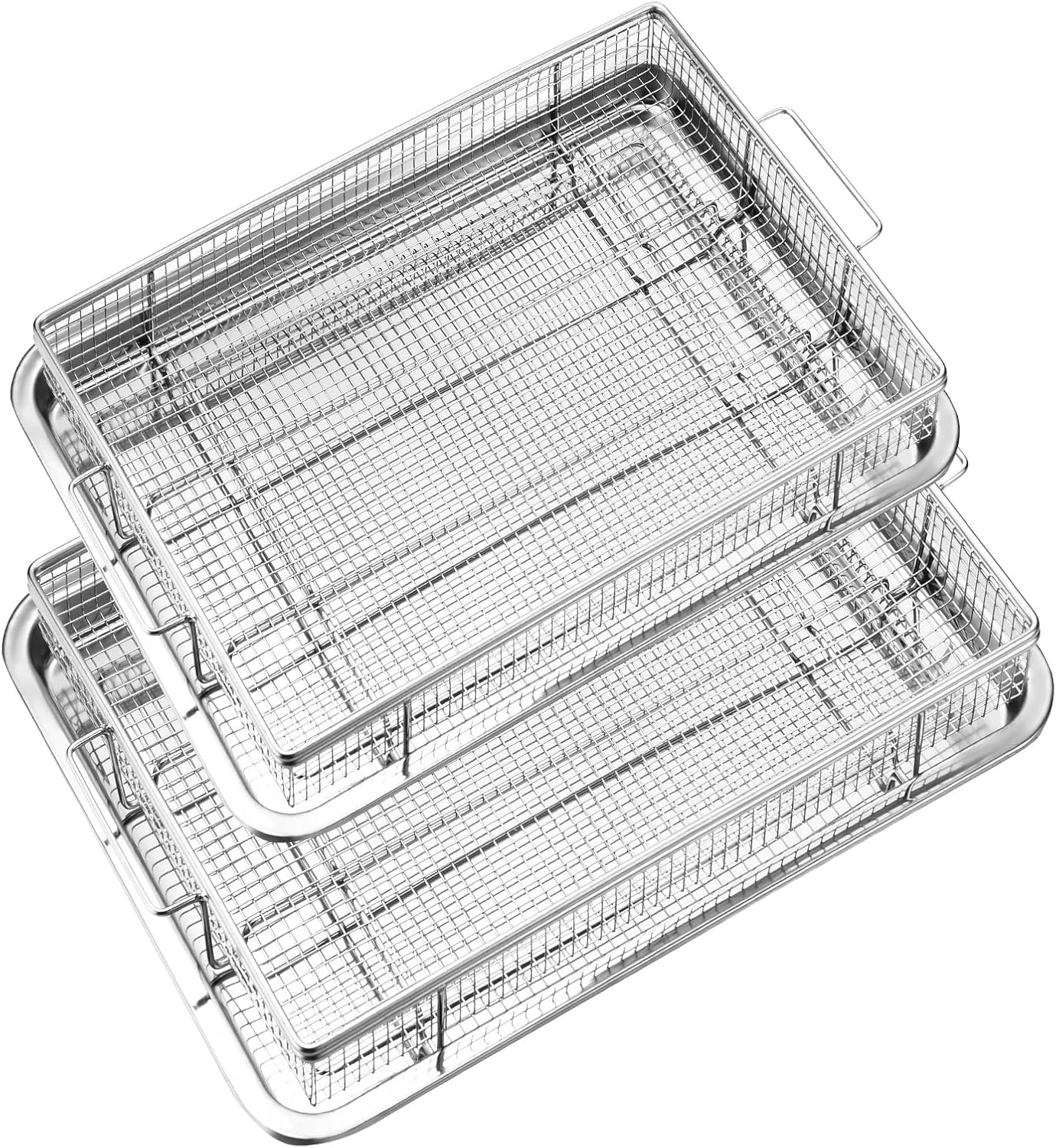 4PCS Air Fryer Basket for Oven, Nonstick Stainless Steel Baking Sheet 360°Heating Grilling Oven Air Fryer Accessories Basket and Tray for Family BBQ Party Cooking 15.5"x11"&13.5"x9.7"