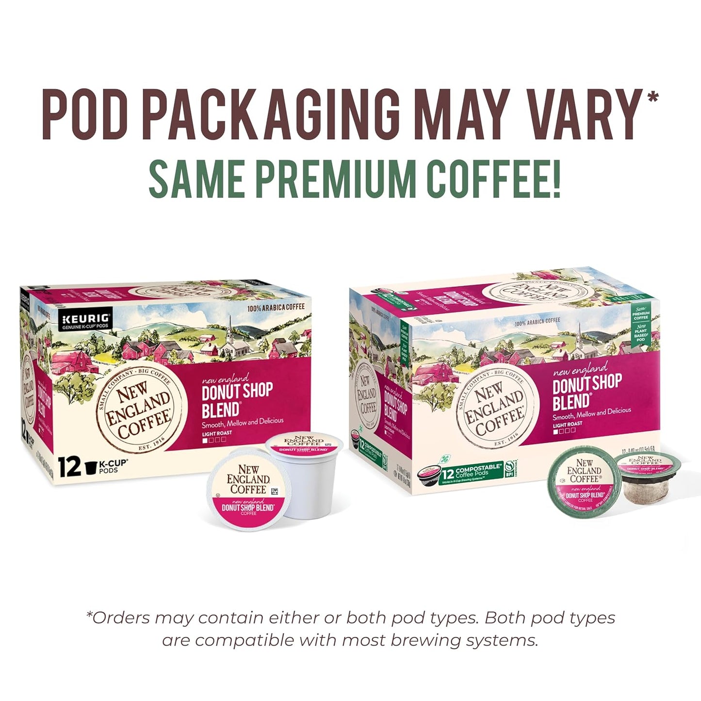 New England Coffee New England Donut Shop Blend Light Roast K-Cup Pods 12 ct. Box (Pack of 6)