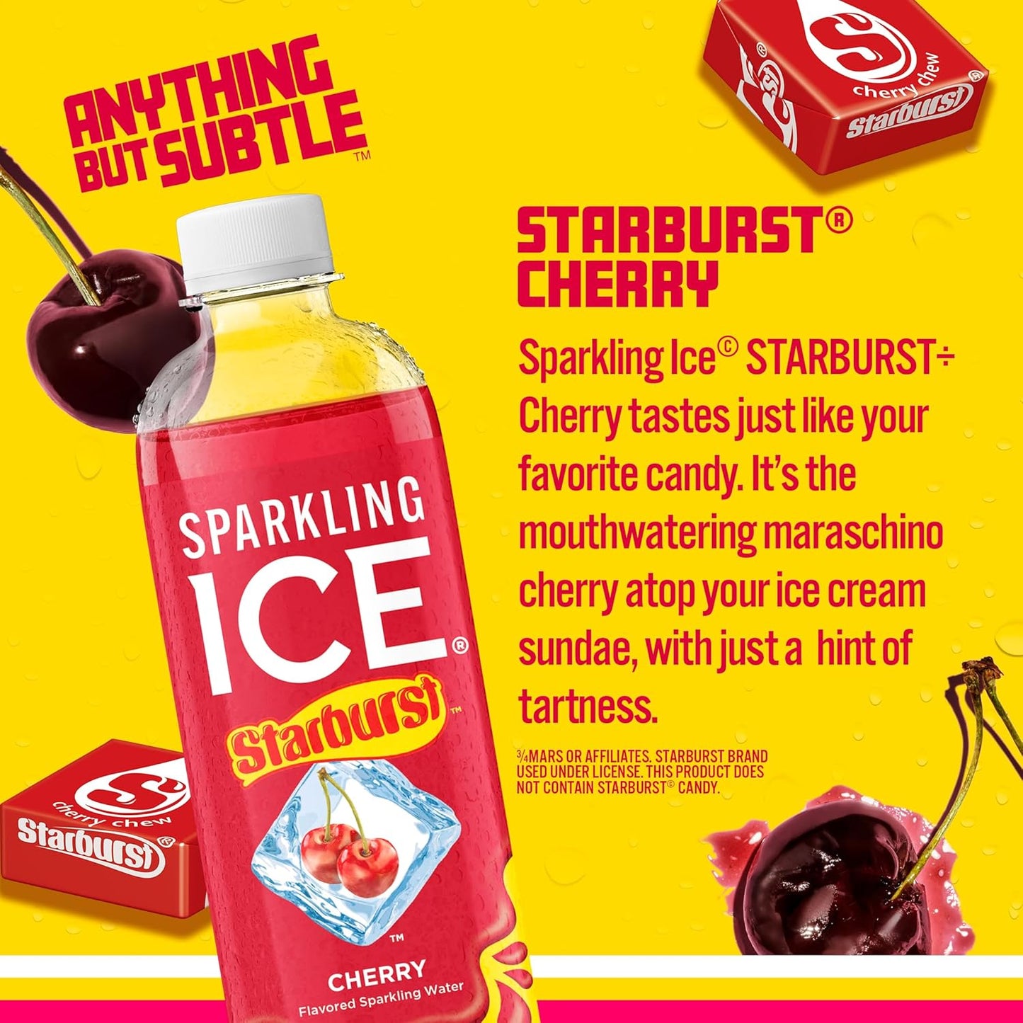 Sparkling Ice STARBURST Cherry, Zero Sugar Flavored Sparkling Water, with Vitamins and Antioxidants, Low Calorie Beverage, 17 fl oz Bottles (Pack of 12)