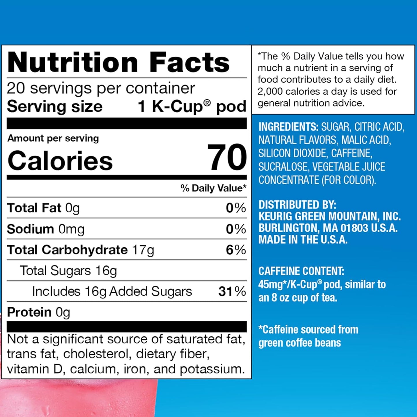 The Original Donut Shop Iced Refreshers, Strawberry Açaí Flavor, Keurig Single Serve K-Cup Pods, 20 Count