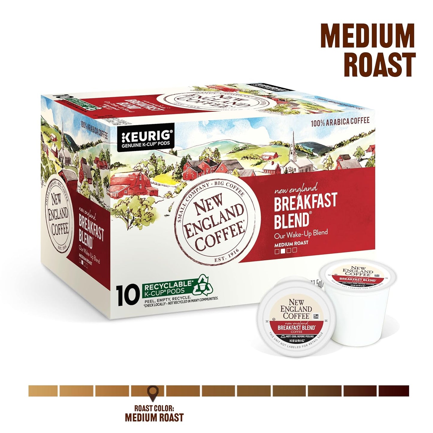New England Coffee Breakfast Blend Medium Roast Single Serve Pods, 10ct Box (Pack of 1)