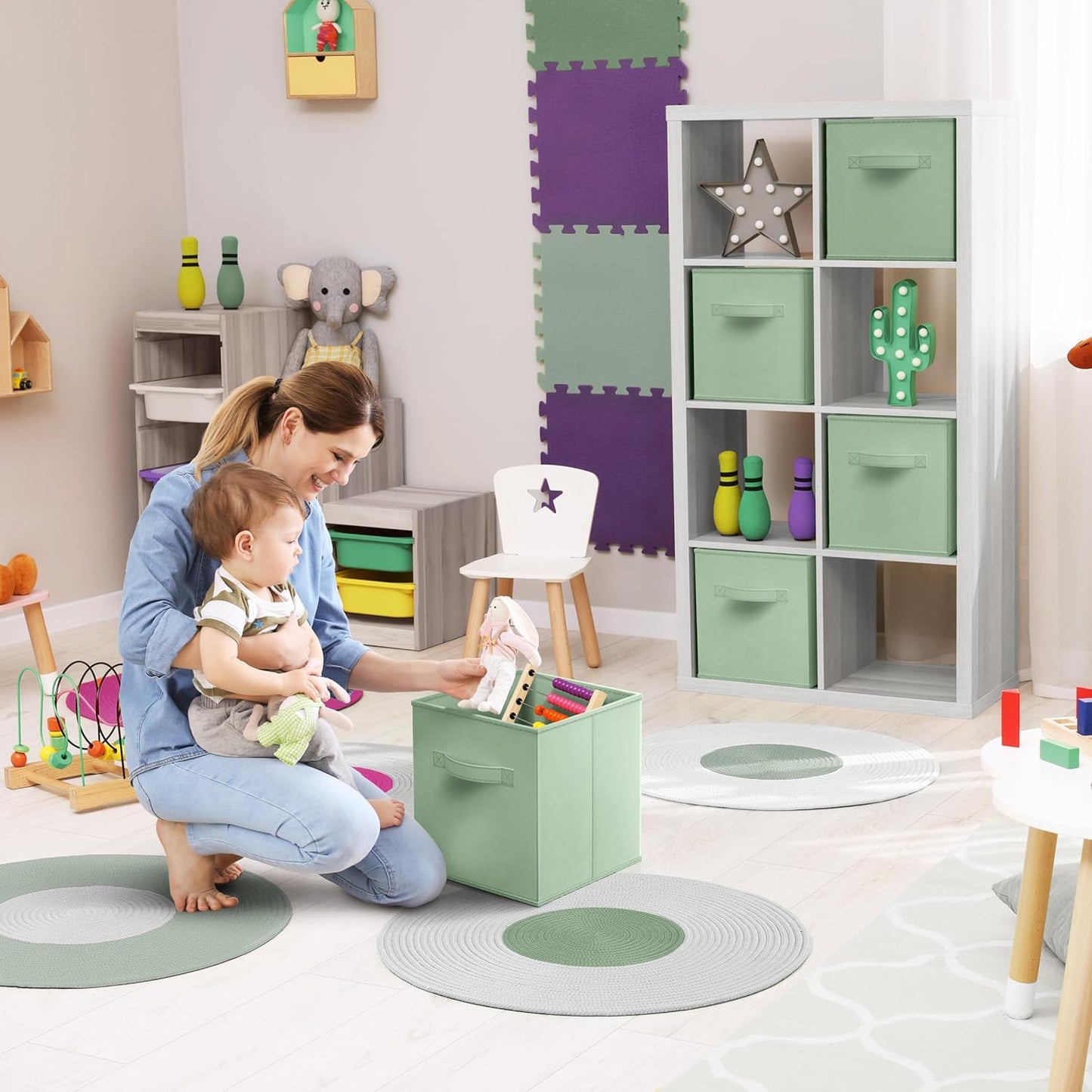 Sorbus 13 Inch Storage Bins - Sturdy Collapsible Fabric Storage Cubes with Handle - 6 Foldable Baskets for Organizing Clothes, Toys, Books - Storage Baskets for Shelves, Kids Room, Closets