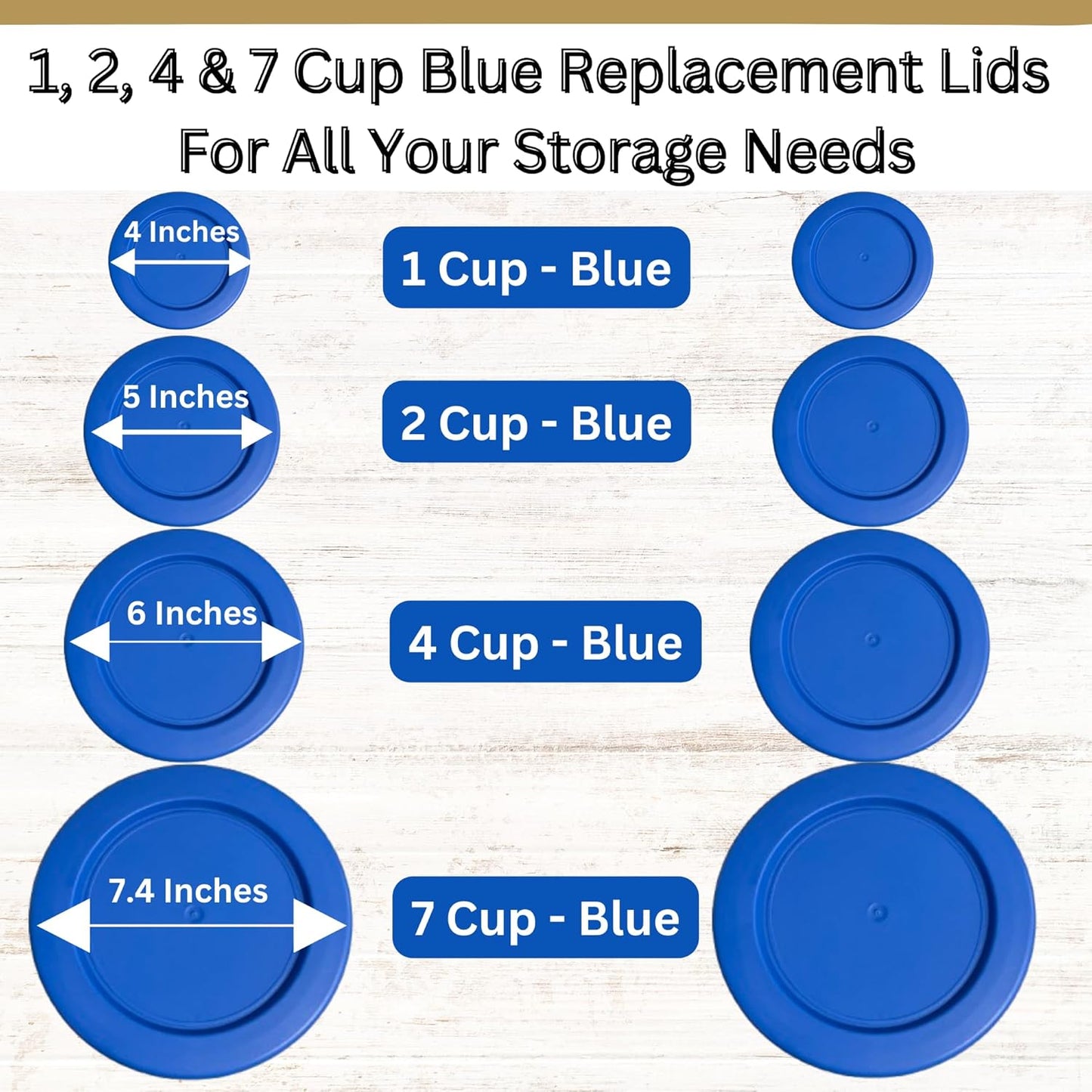 1, 2, 4 & 7 Cup Blue Replacement Lids/Covers for Pyrex, Anchor Hocking & KlareWare Storage Bowls *Lids Only Glass Container Not Included* (8 Pack *Two of Each Size*)